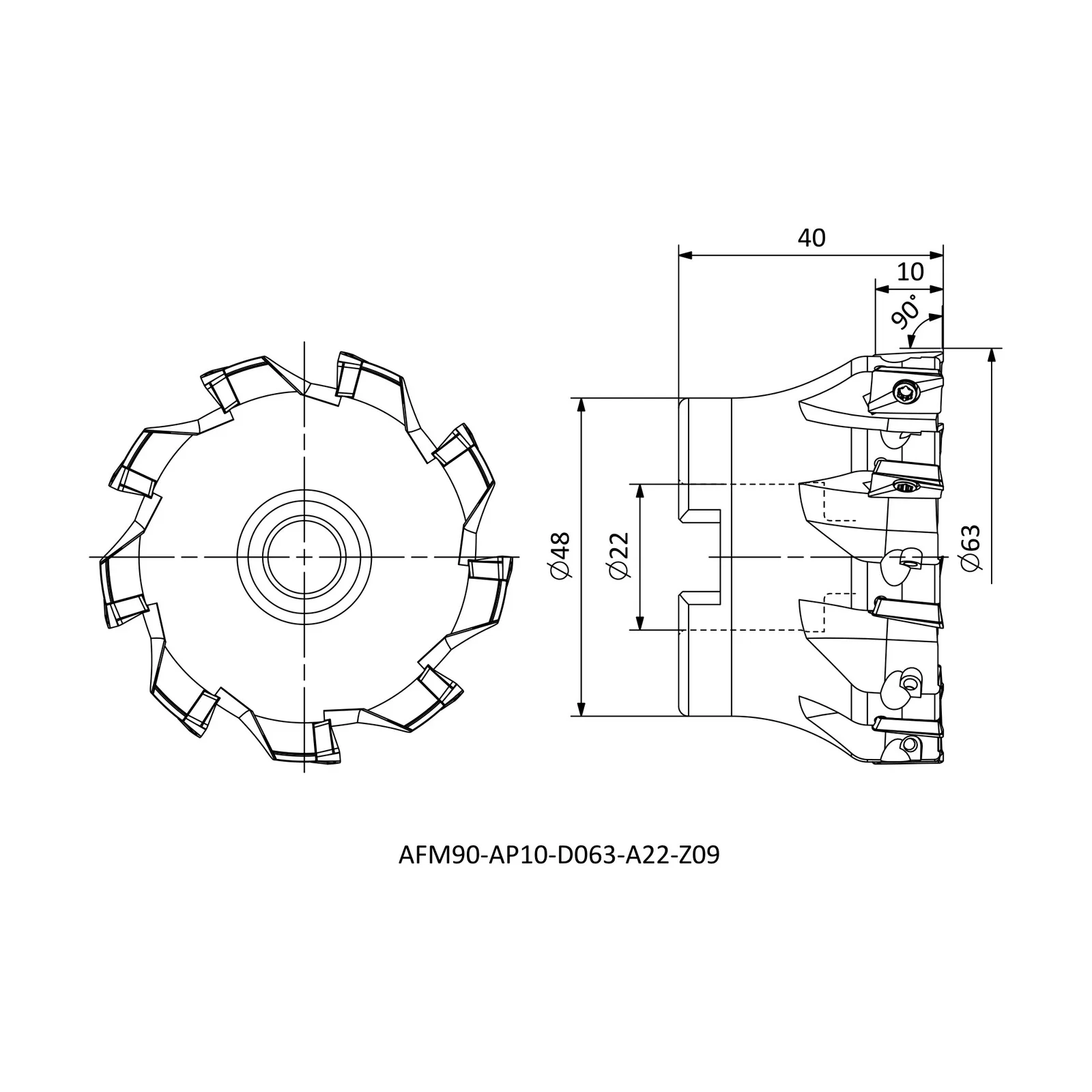 AFM90-AP10-D063-A22-Z09 &mdash; dimensioned drawing