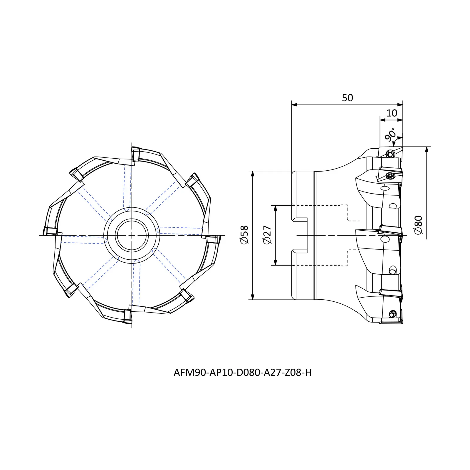 AFM90-AP10-D080-A27-Z08-H &mdash; dimensioned drawing