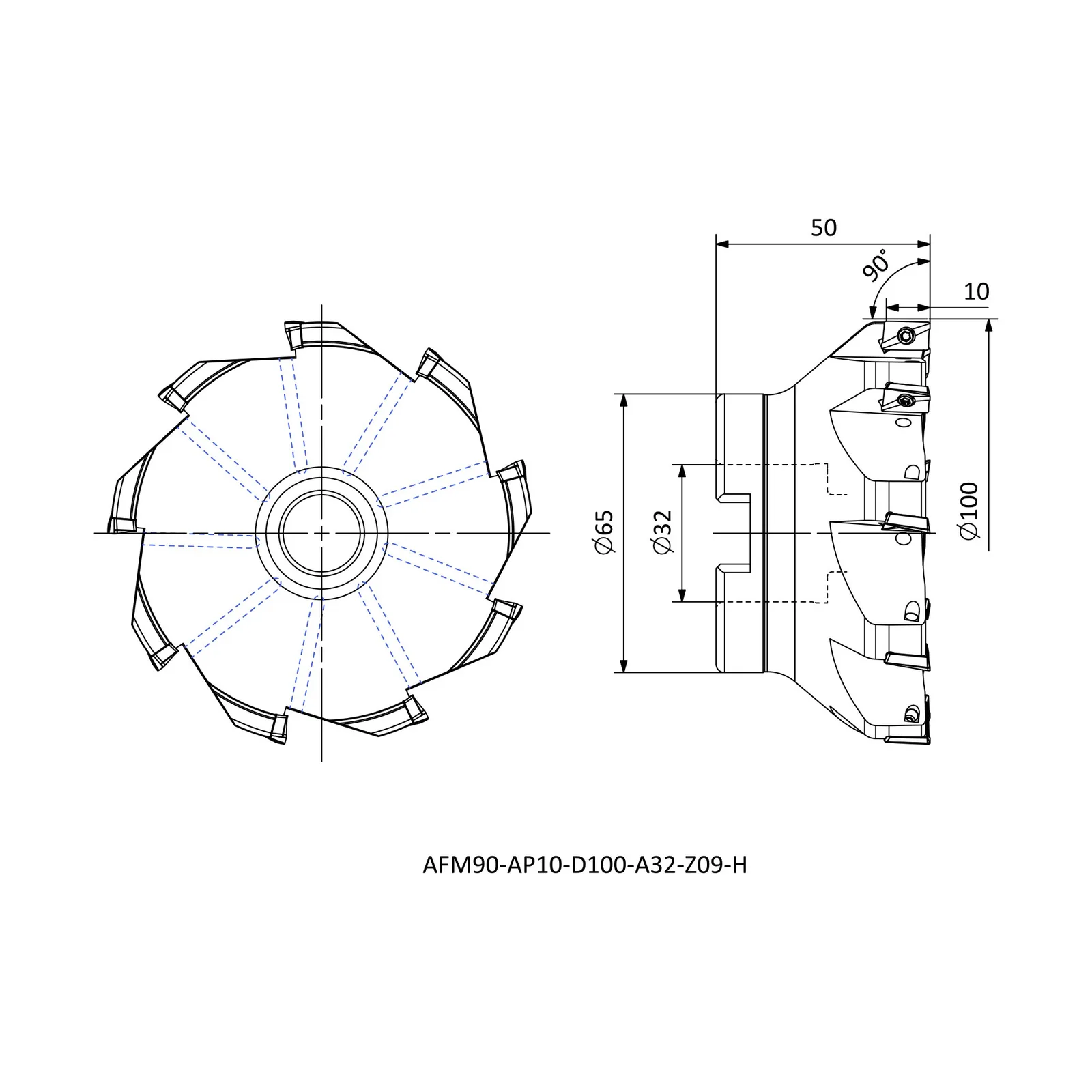 AFM90-AP10-D100-A32-Z09-H &mdash; dimensioned drawing