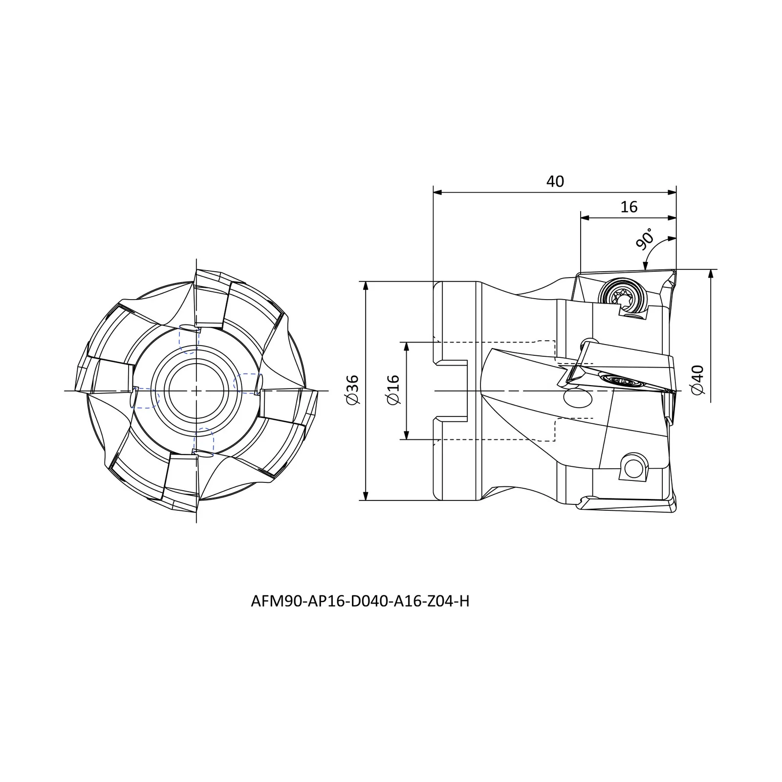AFM90-AP16-D040-A16-Z04-H &mdash; dimensioned drawing