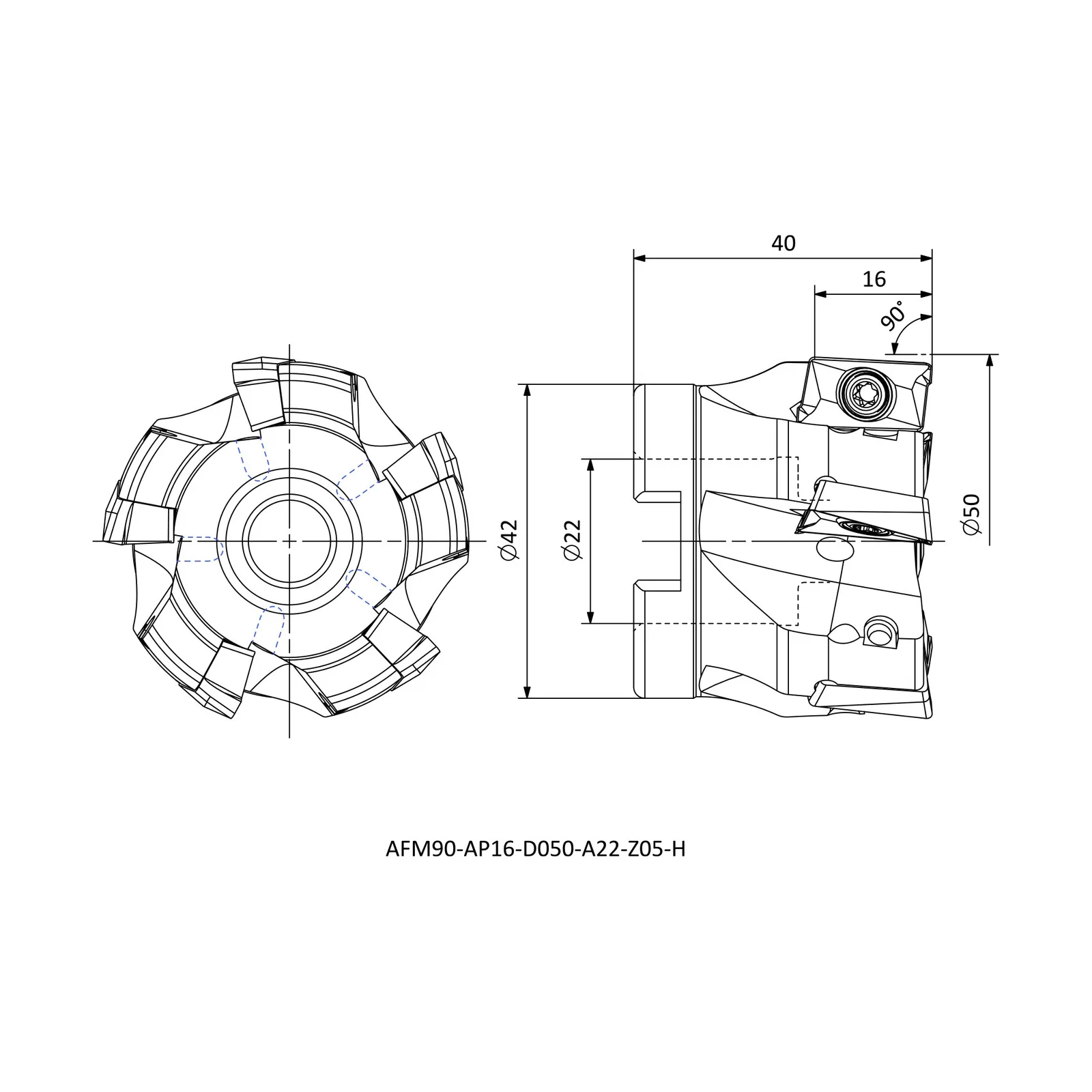 AFM90-AP16-D050-A22-Z05-H &mdash; dimensioned drawing