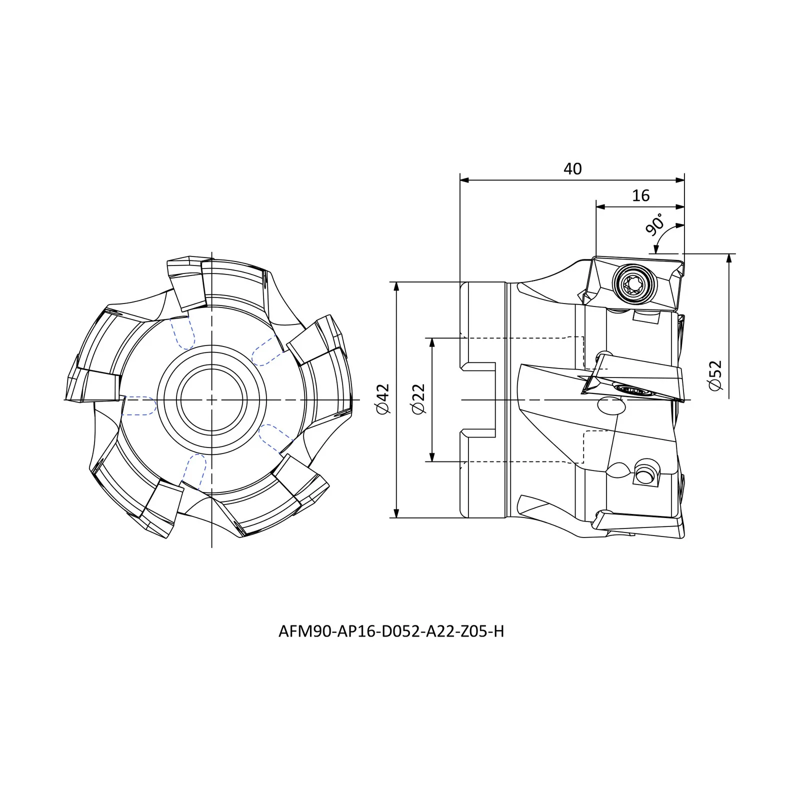 AFM90-AP16-D052-A22-Z05-H &mdash; dimensioned drawing