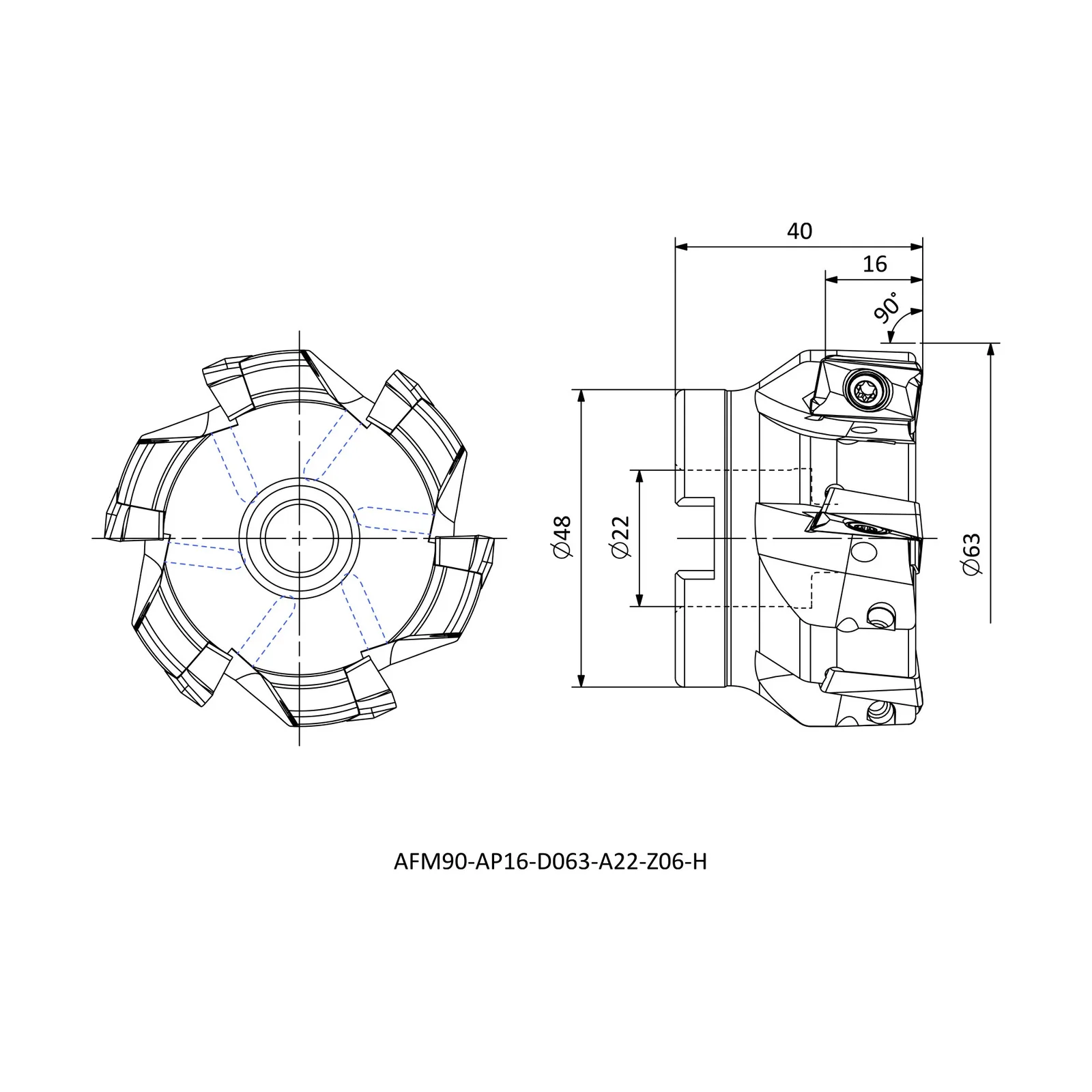 AFM90-AP16-D063-A22-Z06-H &mdash; dimensioned drawing