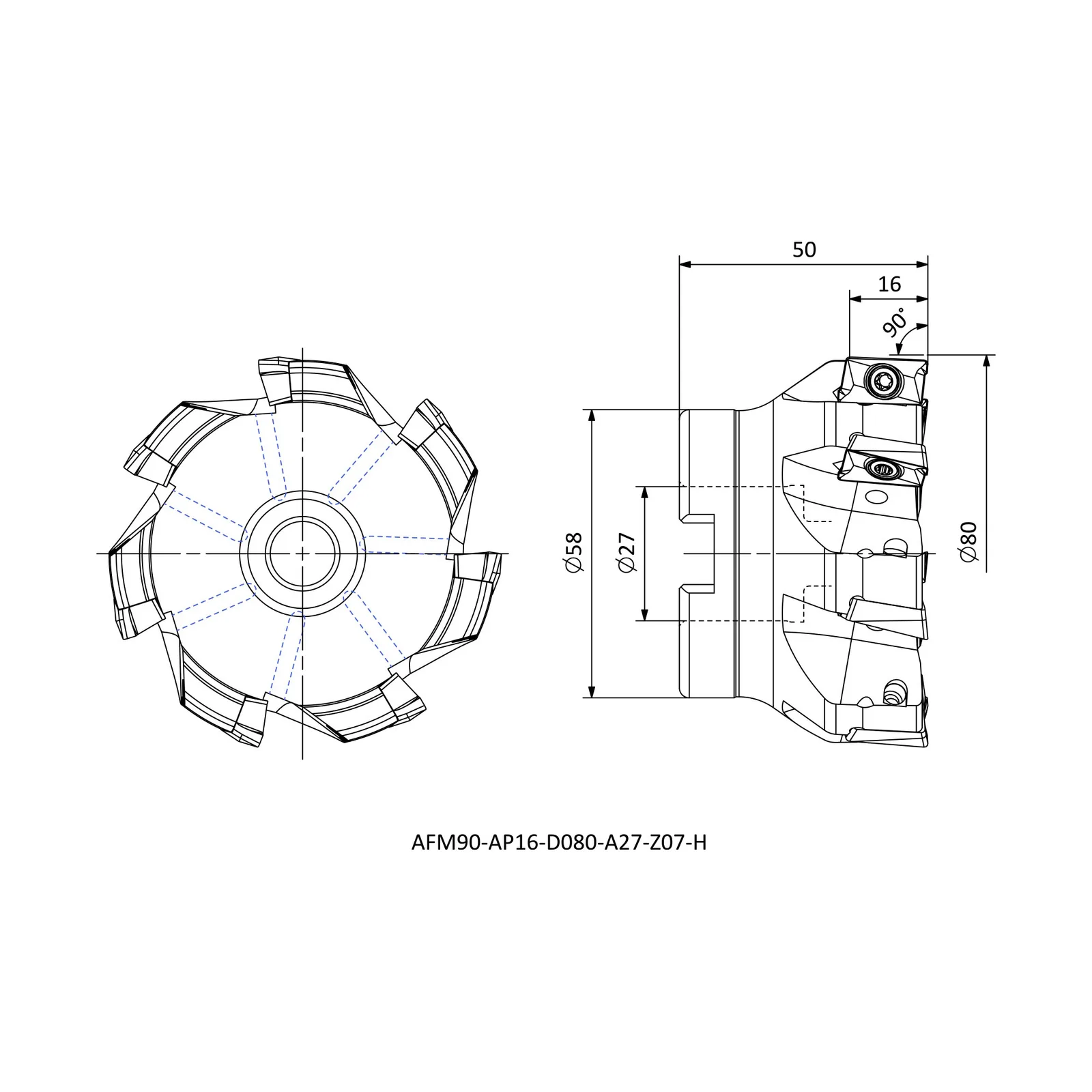 AFM90-AP16-D080-A27-Z07-H &mdash; dimensioned drawing