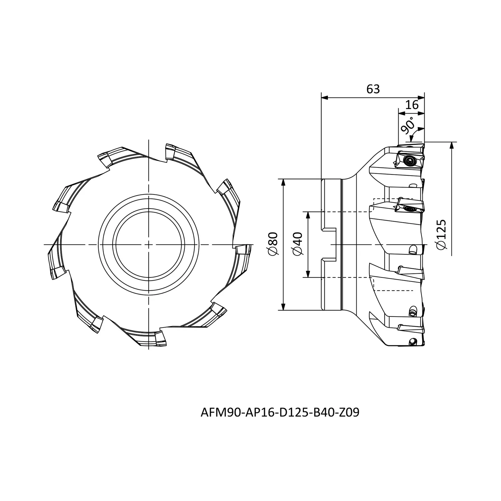 AFM90-AP16-D125-B40-Z09 &mdash; dimensioned drawing