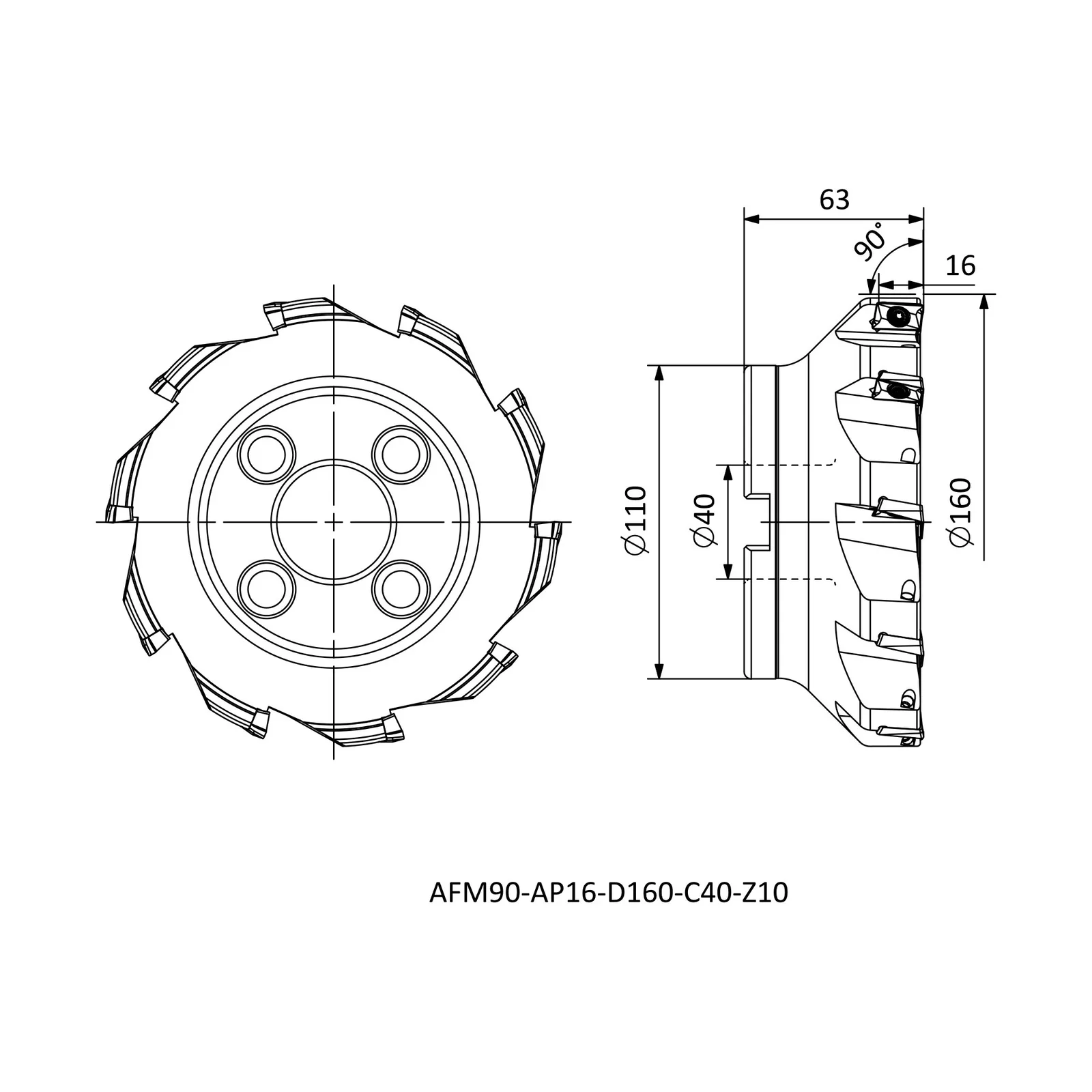 AFM90-AP16-D160-C40-Z10 &mdash; dimensioned drawing
