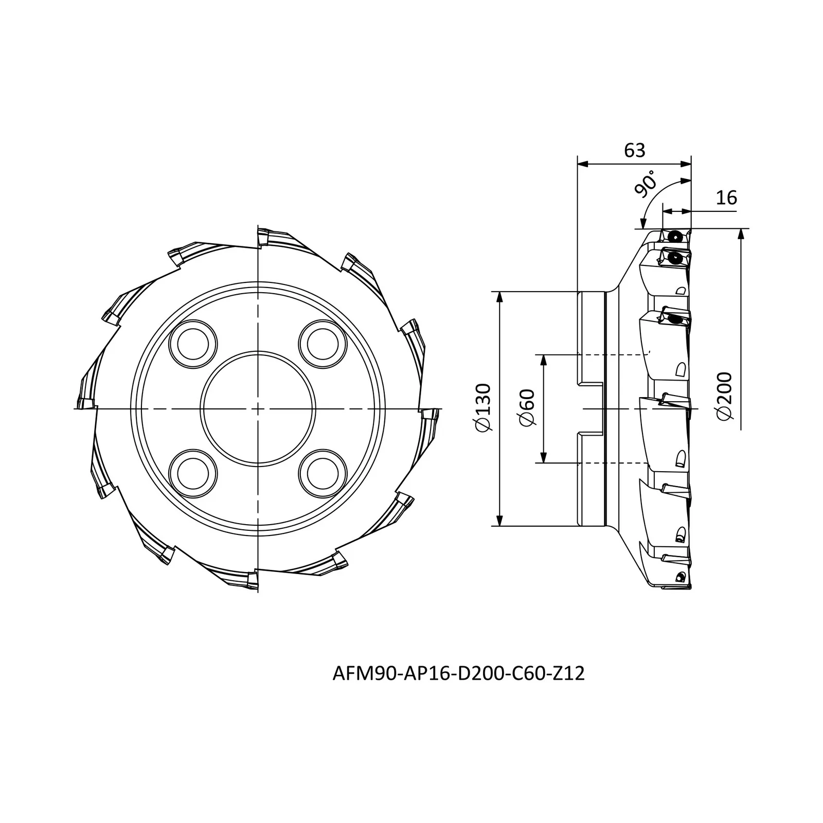 AFM90-AP16-D200-C60-Z12 &mdash; dimensioned drawing