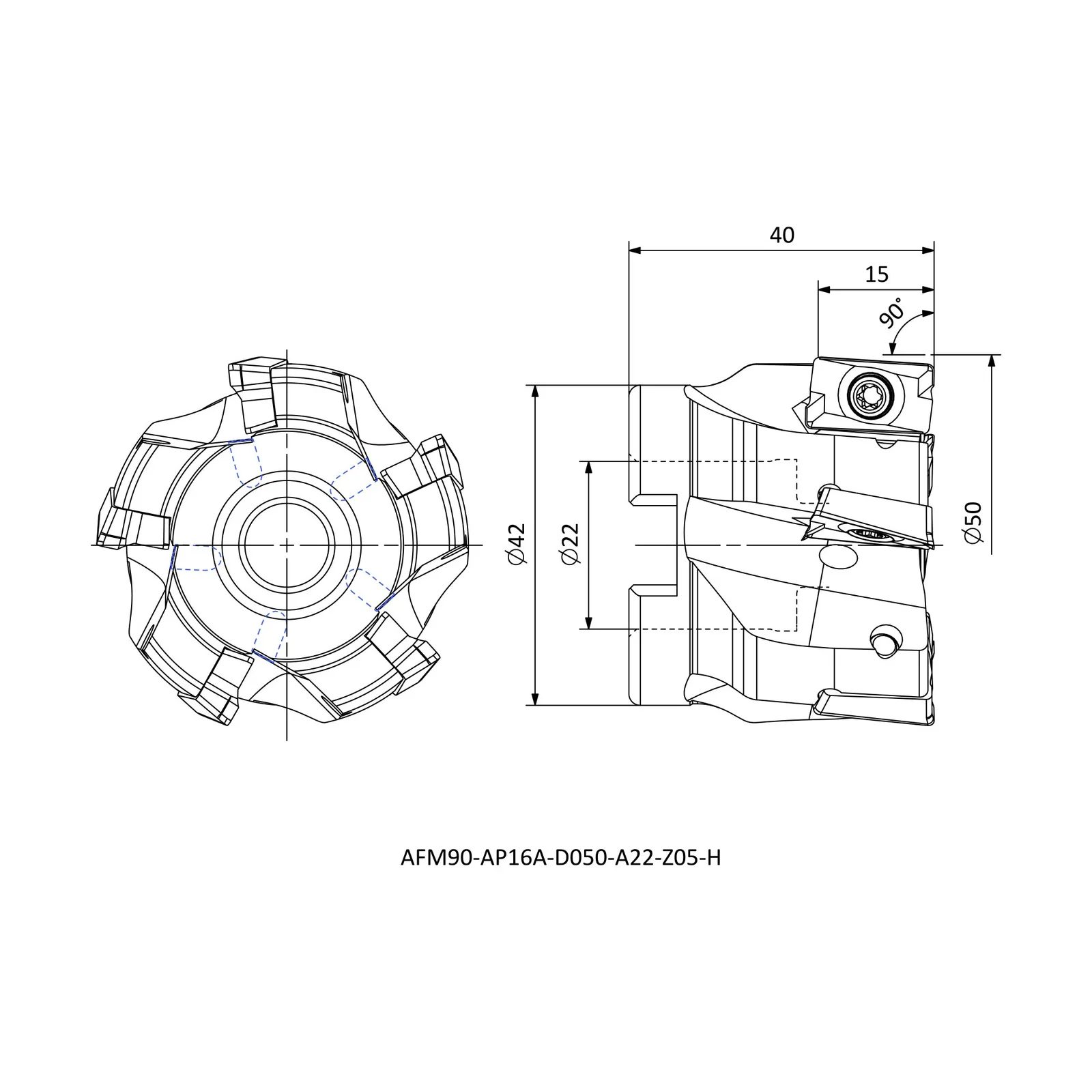 AFM90-AP16A-D050-A22-Z05-H &mdash; dimensioned drawing
