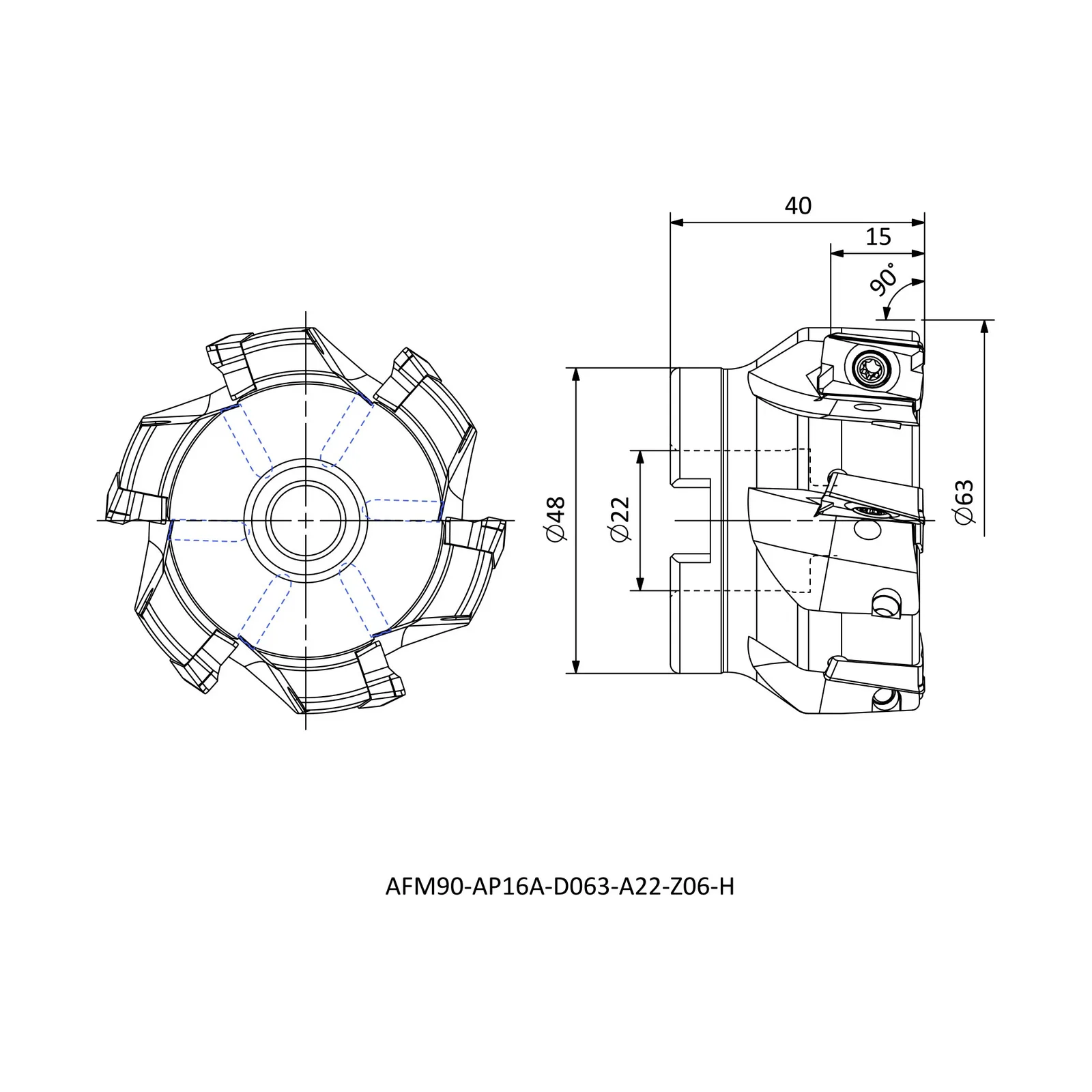 AFM90-AP16A-D063-A22-Z06-H &mdash; dimensioned drawing