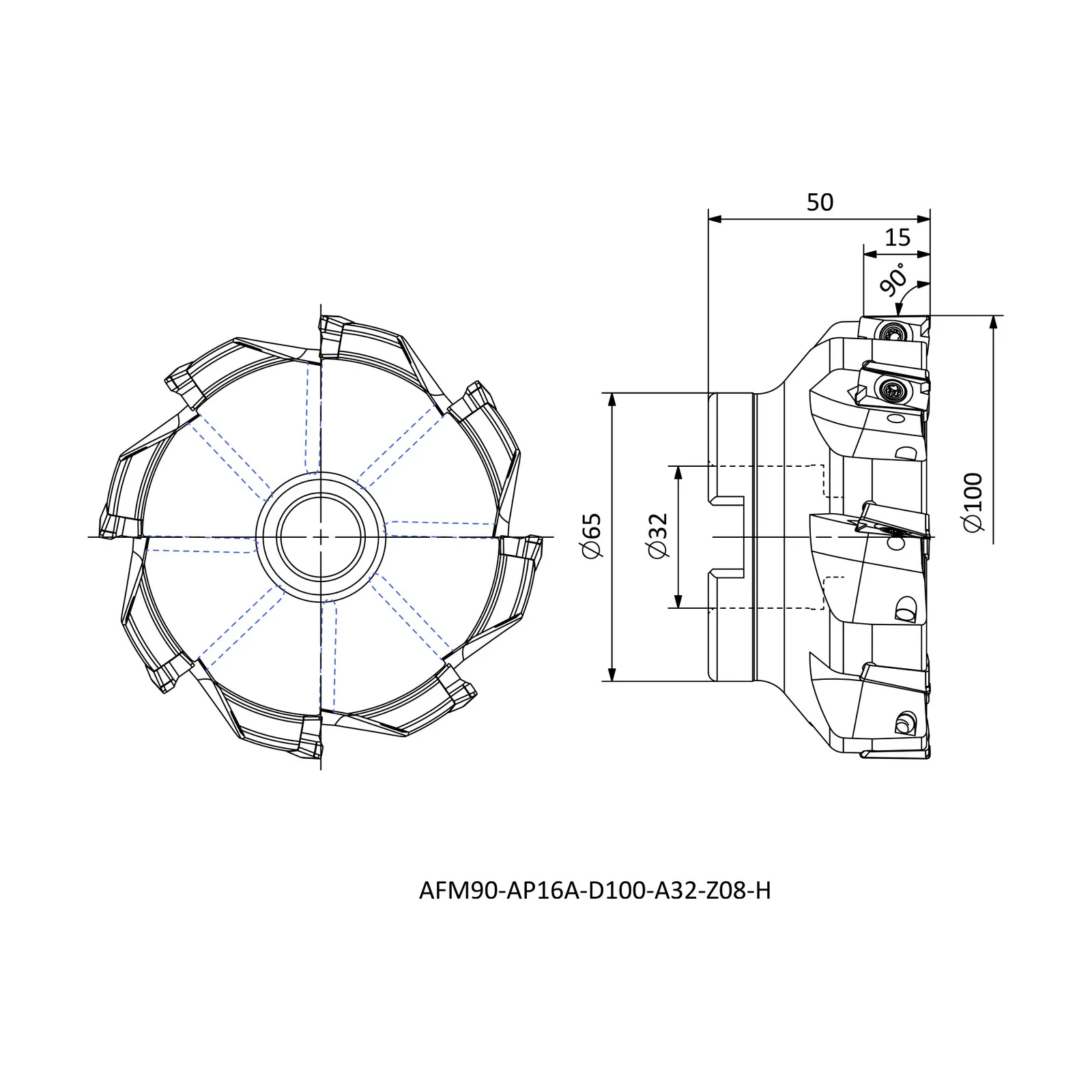 AFM90-AP16A-D100-A32-Z08-H &mdash; dimensioned drawing