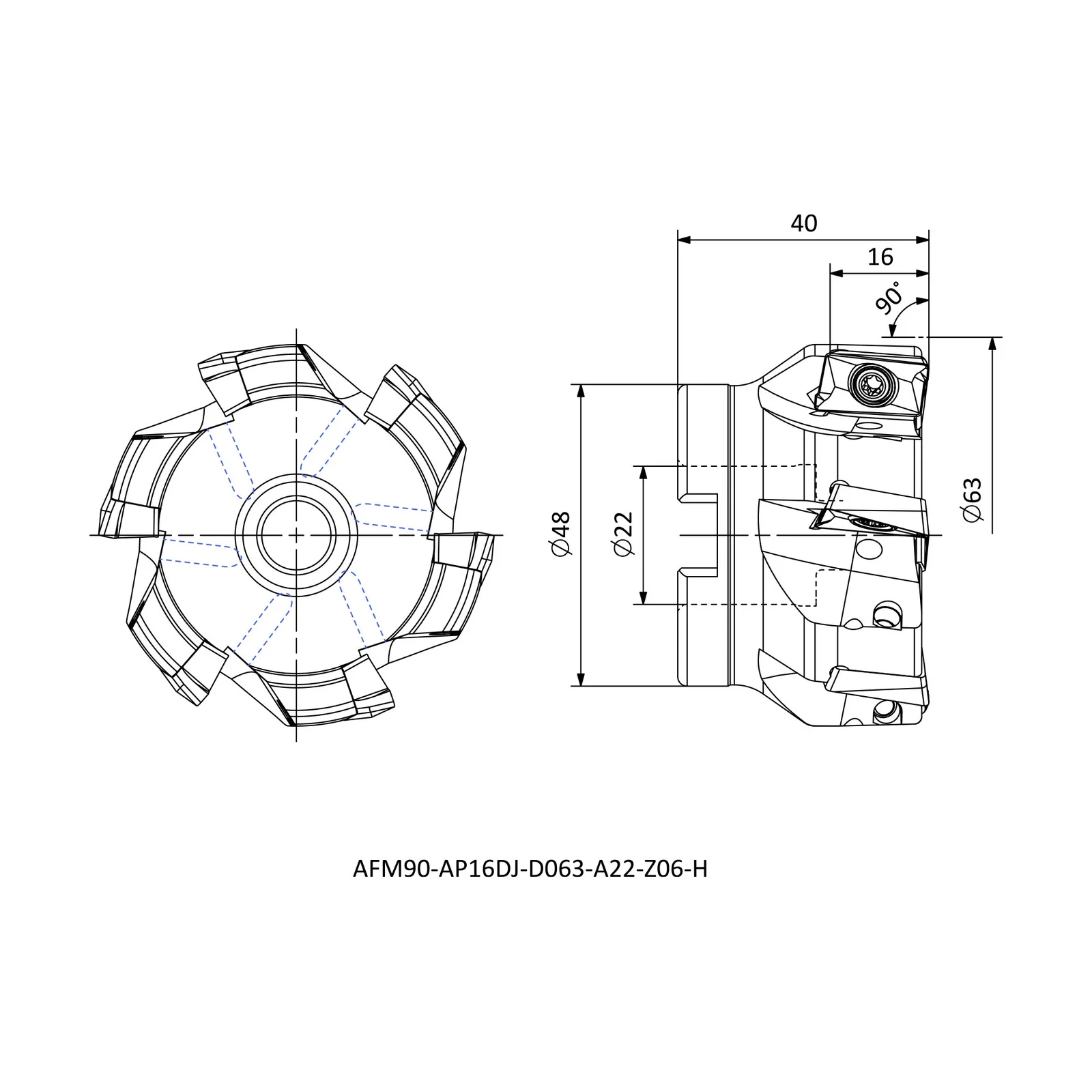AFM90-AP16DJ-D063-A22-Z06-H &mdash; dimensioned drawing