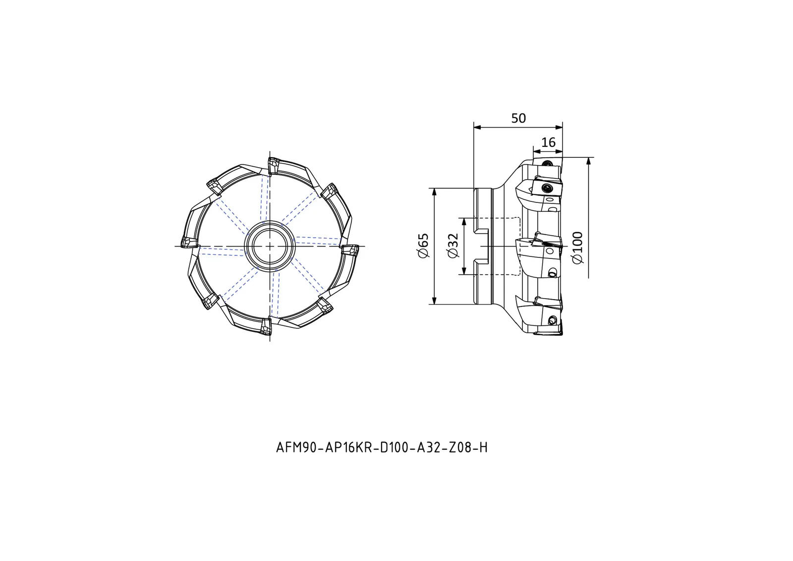 AFM90-AP16KR-D100-A32-Z08-H &mdash; dimensioned drawing