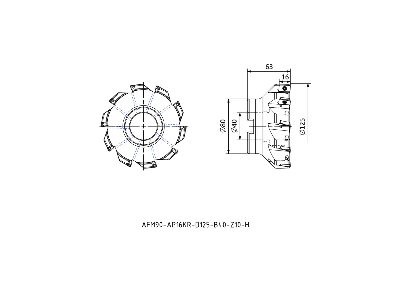 AFM90-AP16KR-D125-B40-Z10-H &mdash; dimensioned drawing