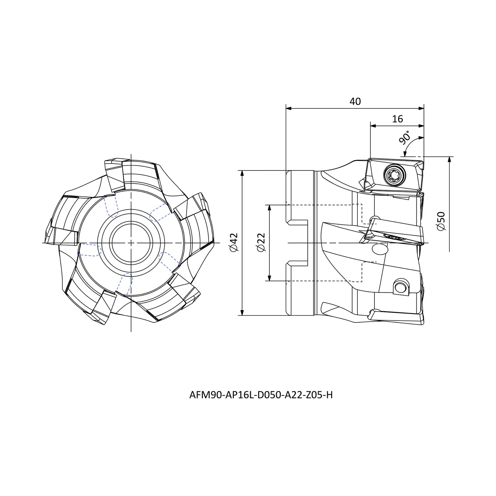 AFM90-AP16L-D050-A22-Z05-H &mdash; dimensioned drawing