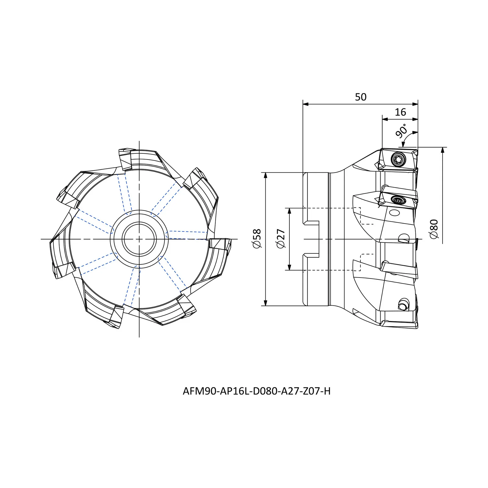 AFM90-AP16L-D080-A27-Z07-H &mdash; dimensioned drawing