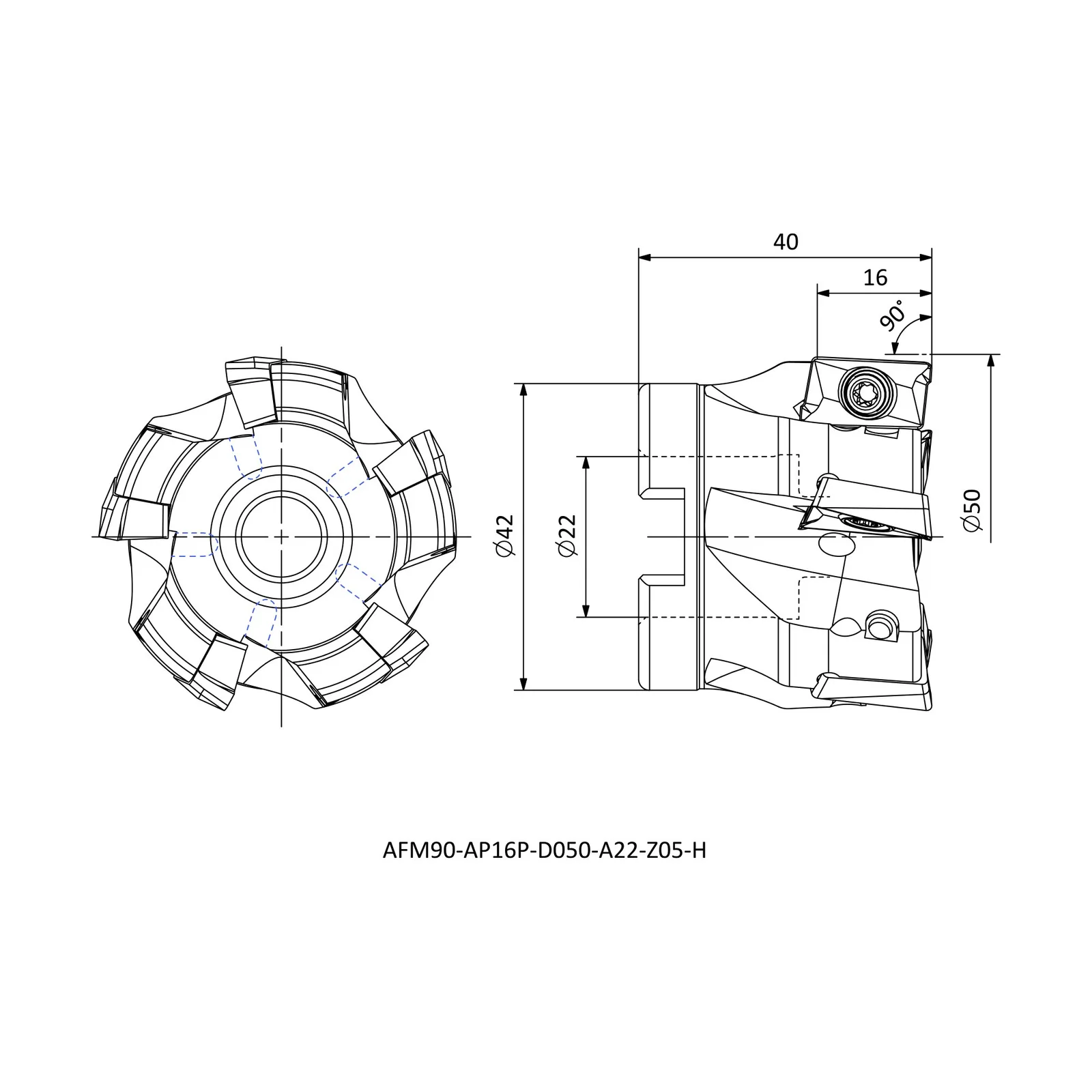 AFM90-AP16P-D050-A22-Z05-H &mdash; dimensioned drawing