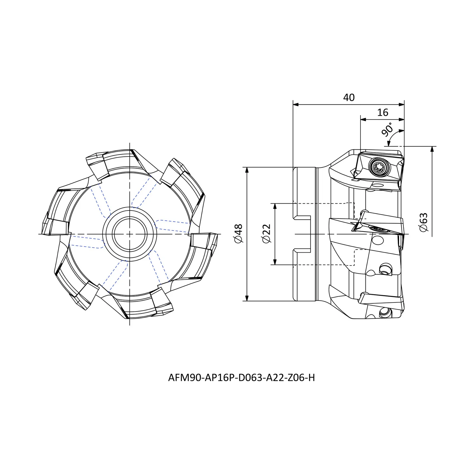 AFM90-AP16P-D063-A22-Z06-H &mdash; dimensioned drawing