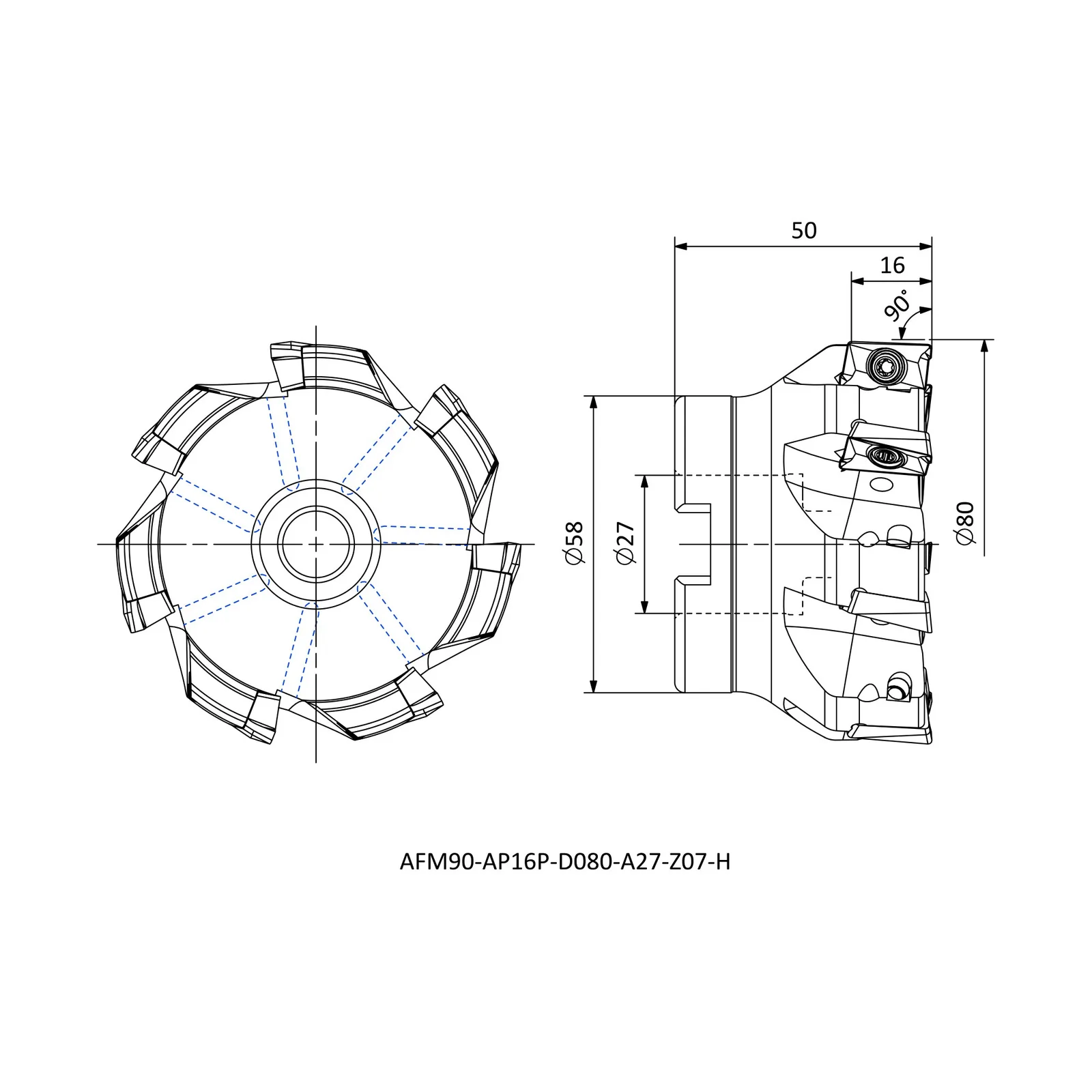 AFM90-AP16P-D080-A27-Z07-H &mdash; dimensioned drawing