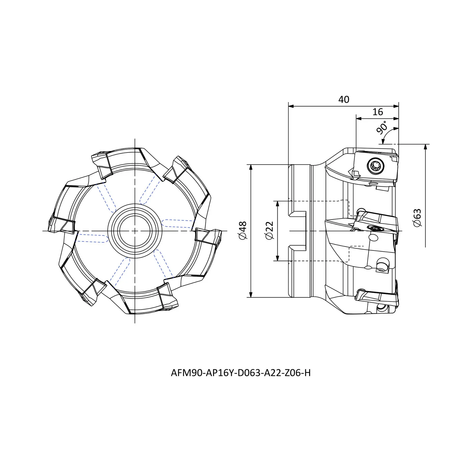 AFM90-AP16Y-D063-A22-Z06-H &mdash; dimensioned drawing