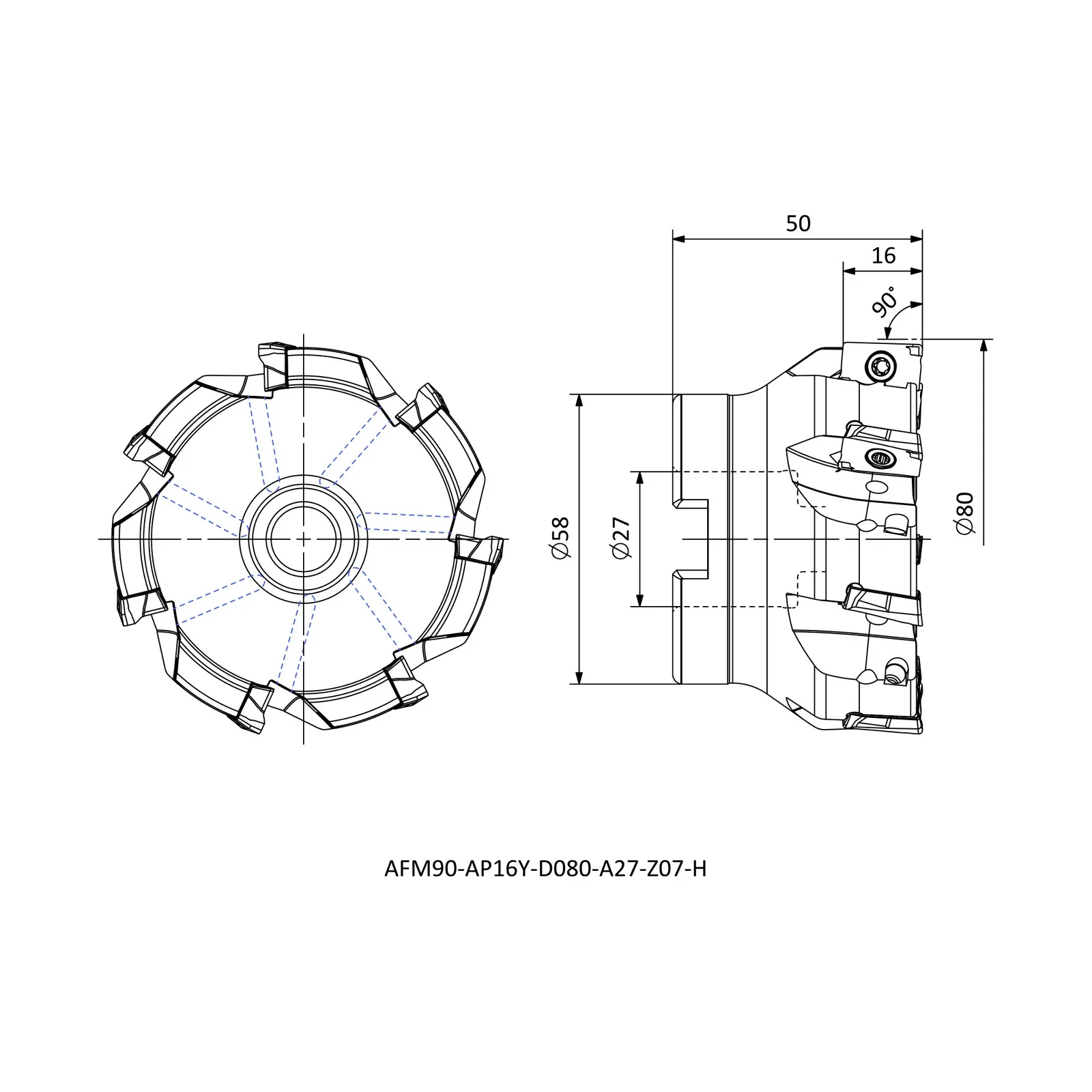 AFM90-AP16Y-D080-A27-Z07-H &mdash; dimensioned drawing