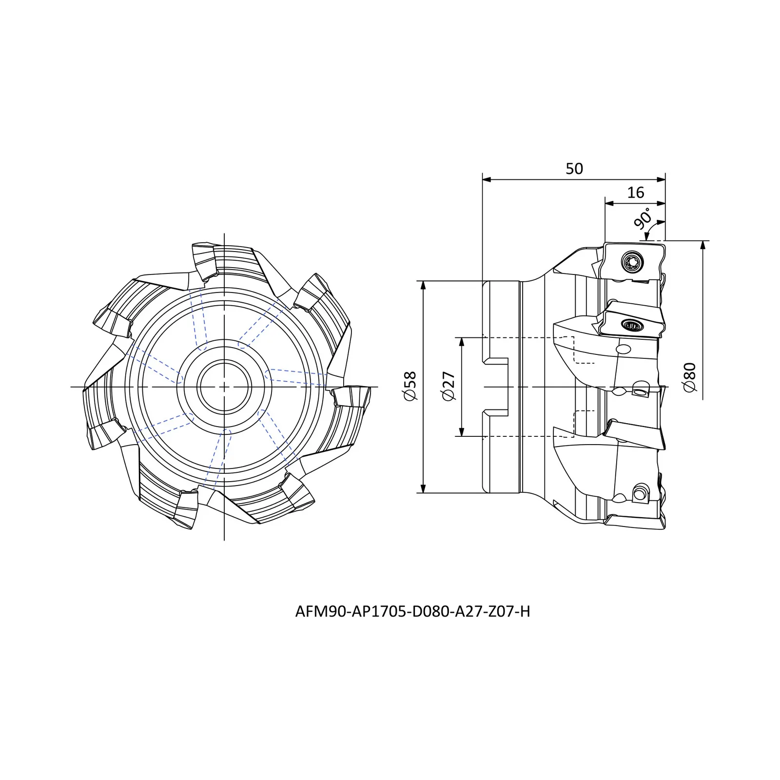 AFM90-AP1705-D080-A27-Z07-H &mdash; dimensioned drawing