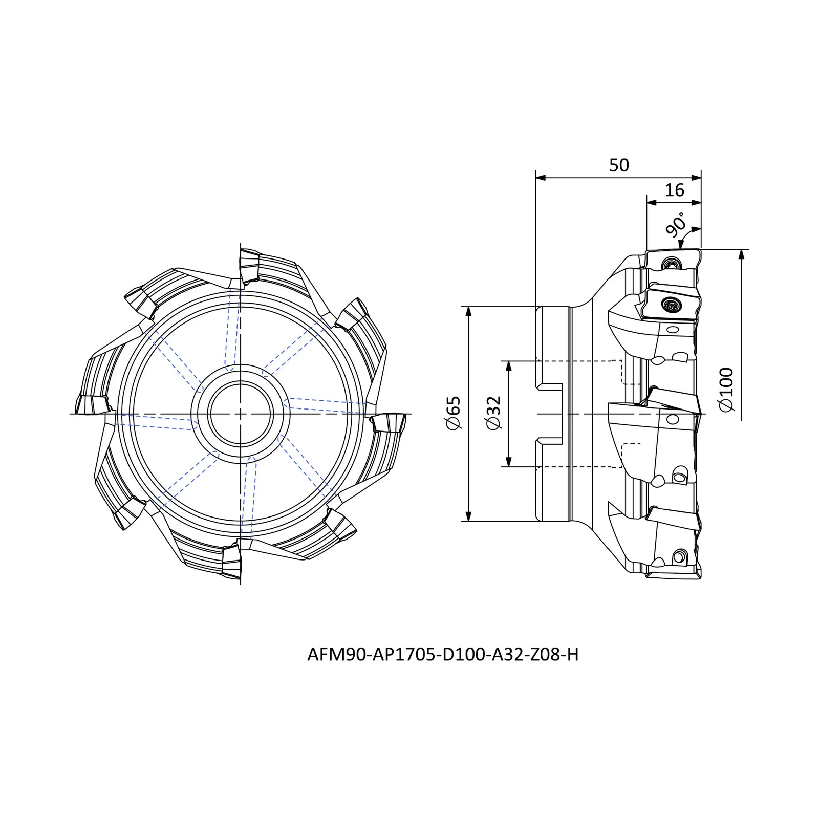 AFM90-AP1705-D100-A32-Z08-H &mdash; dimensioned drawing