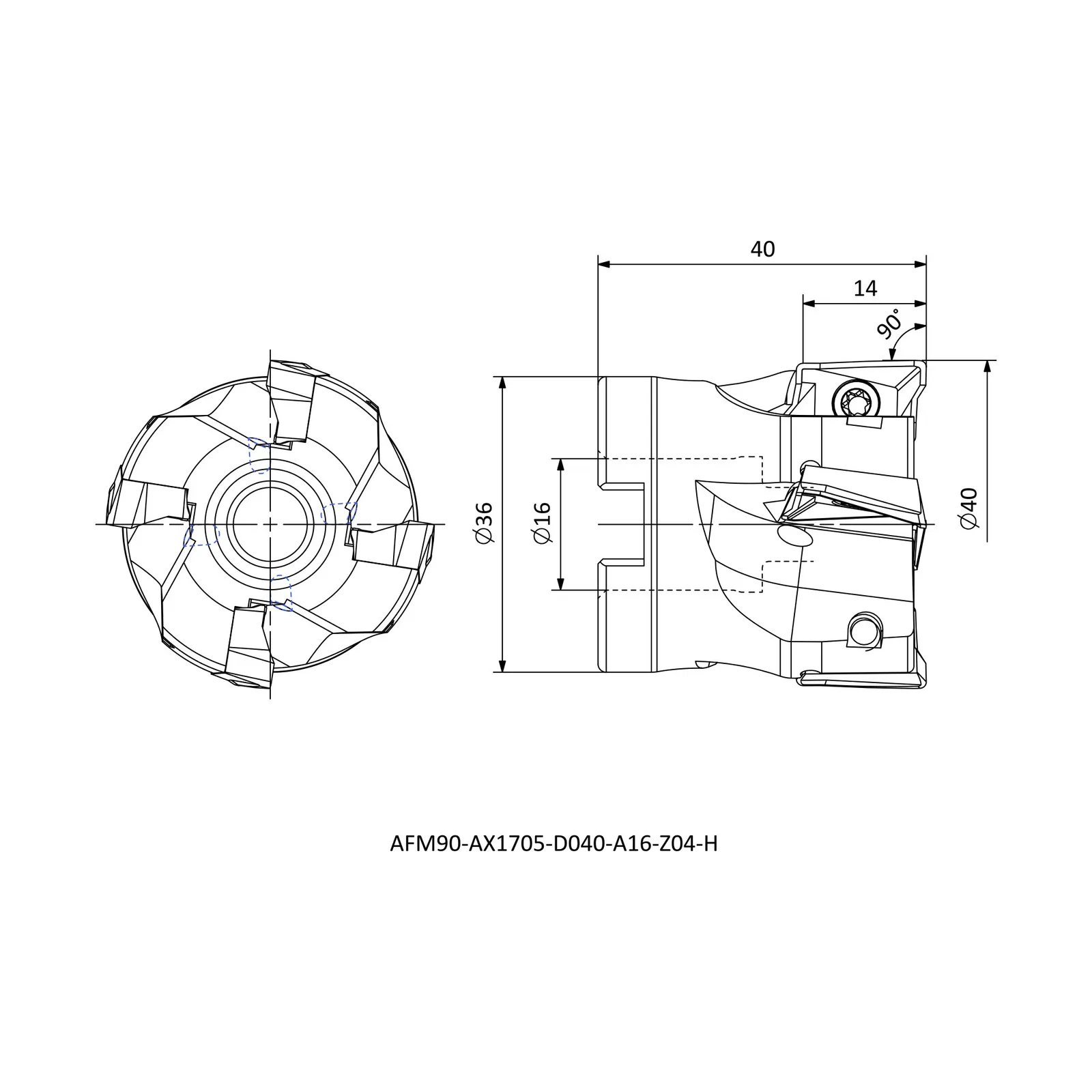AFM90-AX1705-D040-A16-Z04-H &mdash; dimensioned drawing