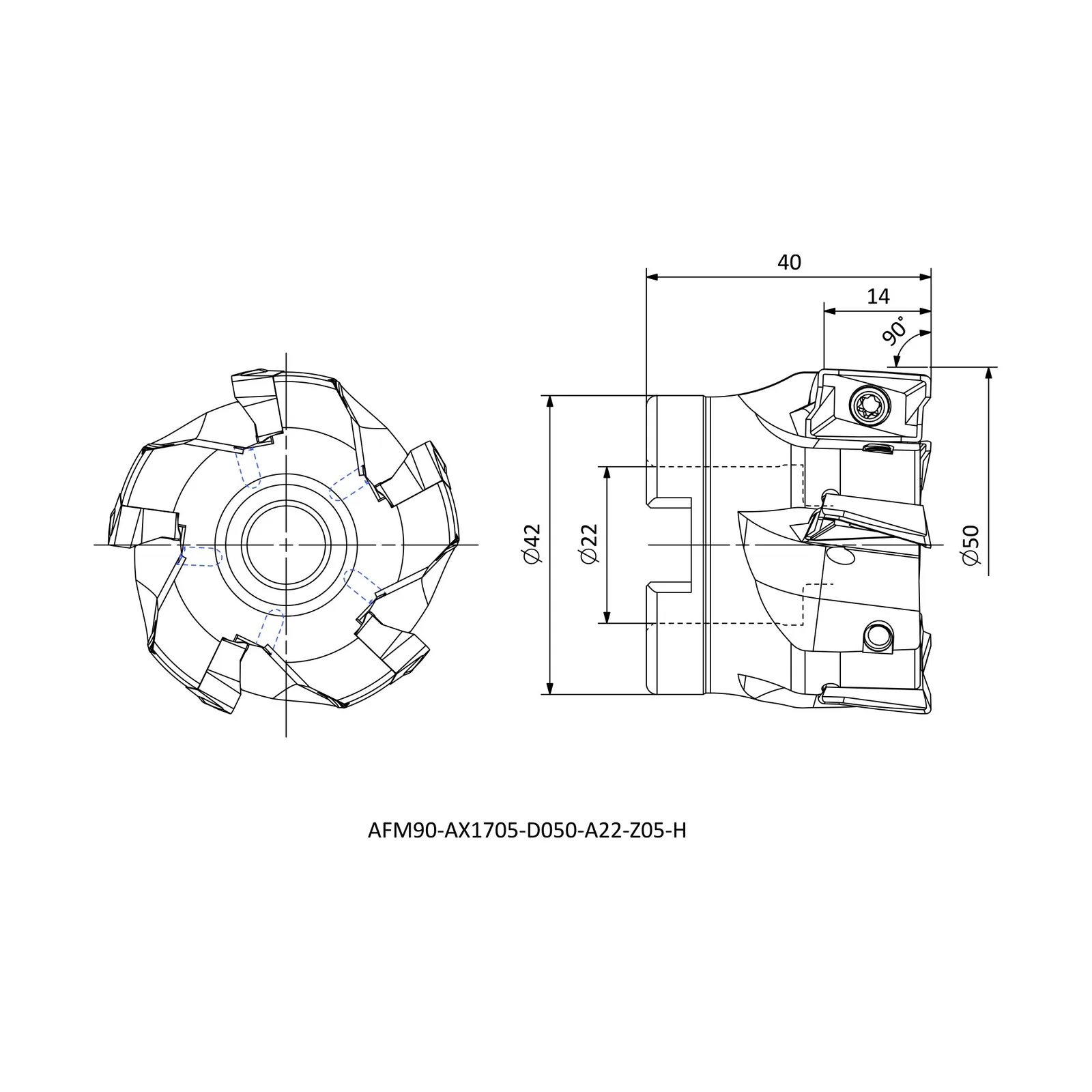 AFM90-AX1705-D050-A22-Z05-H &mdash; dimensioned drawing