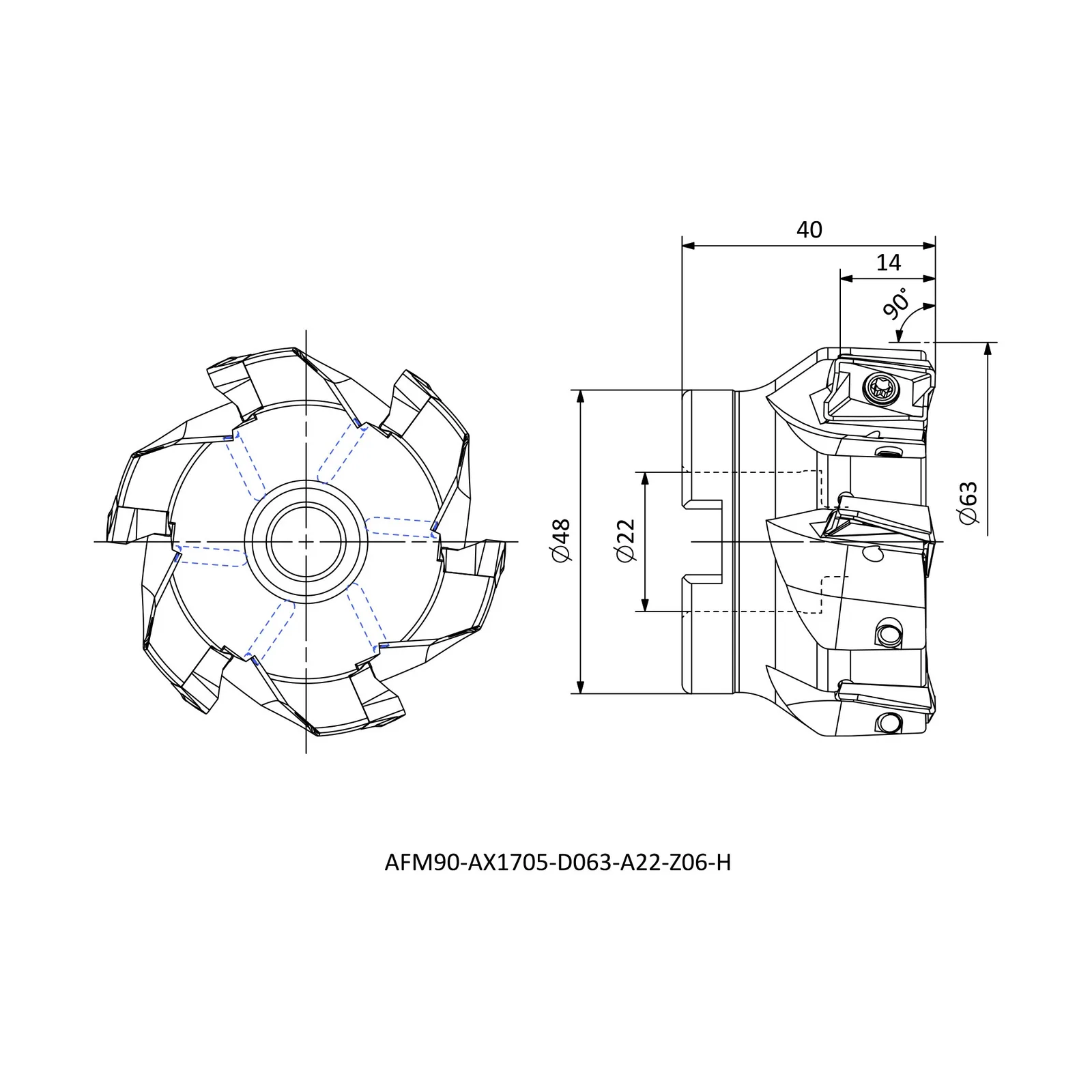AFM90-AX1705-D063-A22-Z06-H &mdash; dimensioned drawing