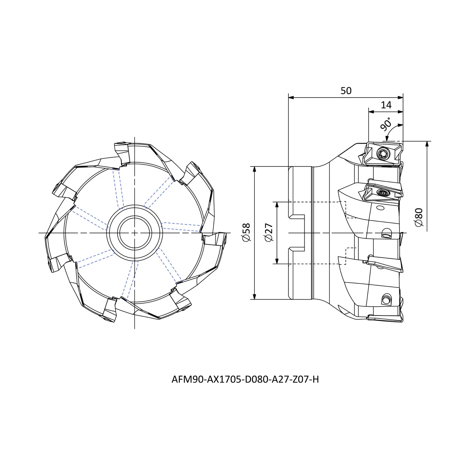 AFM90-AX1705-D080-A27-Z07-H &mdash; dimensioned drawing
