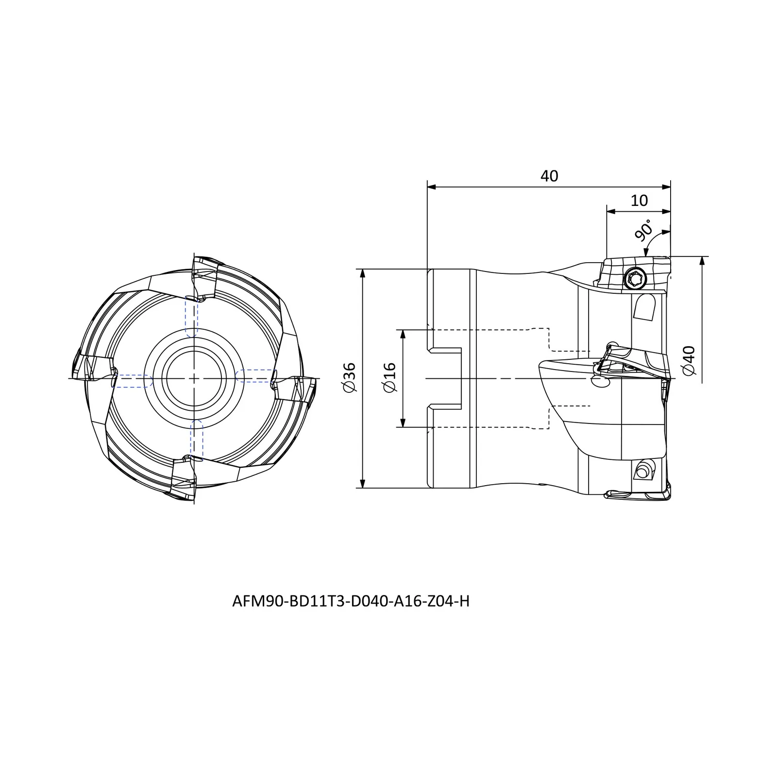AFM90-BD11T3-D040-A16-Z04-H &mdash; dimensioned drawing
