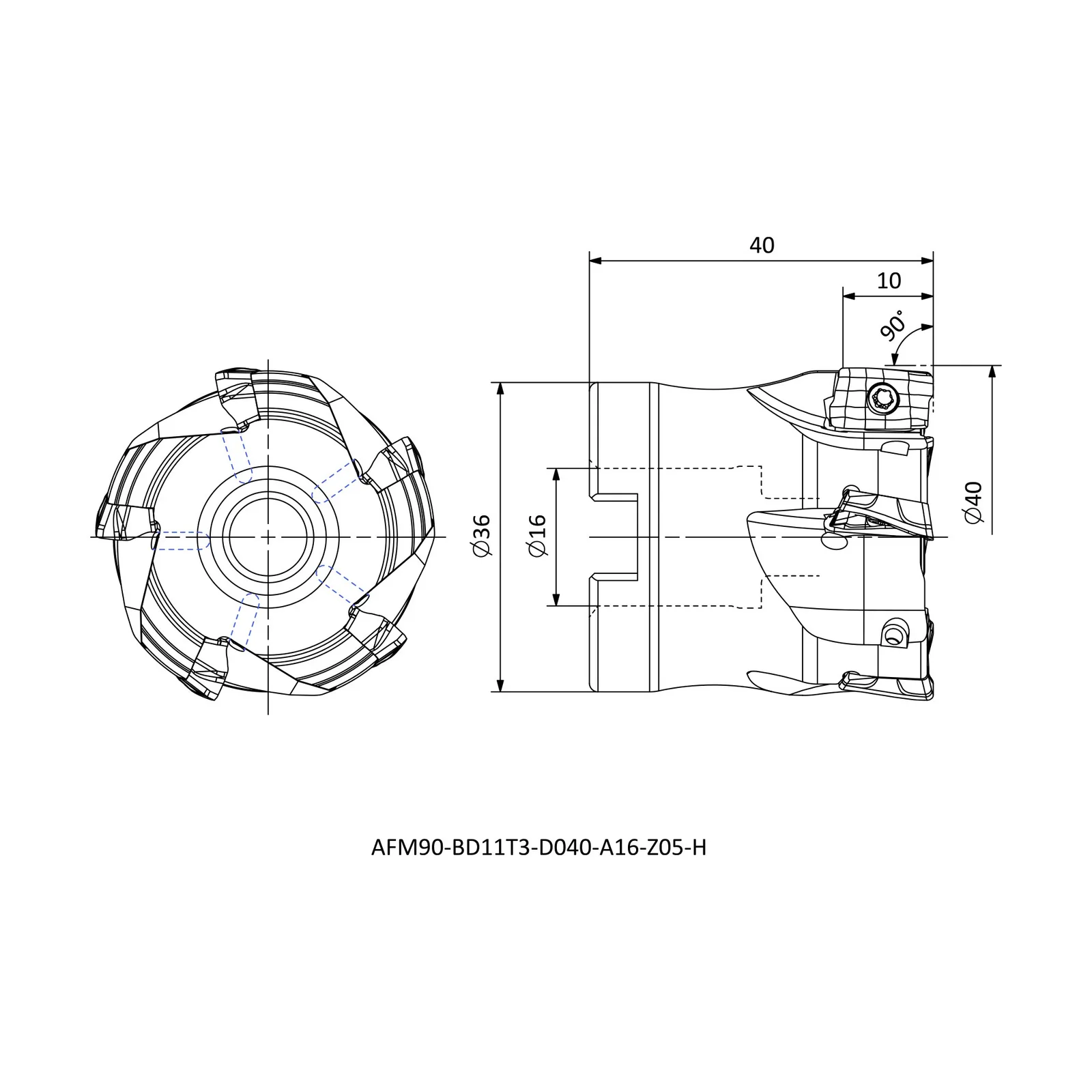 AFM90-BD11T3-D040-A16-Z05-H &mdash; dimensioned drawing