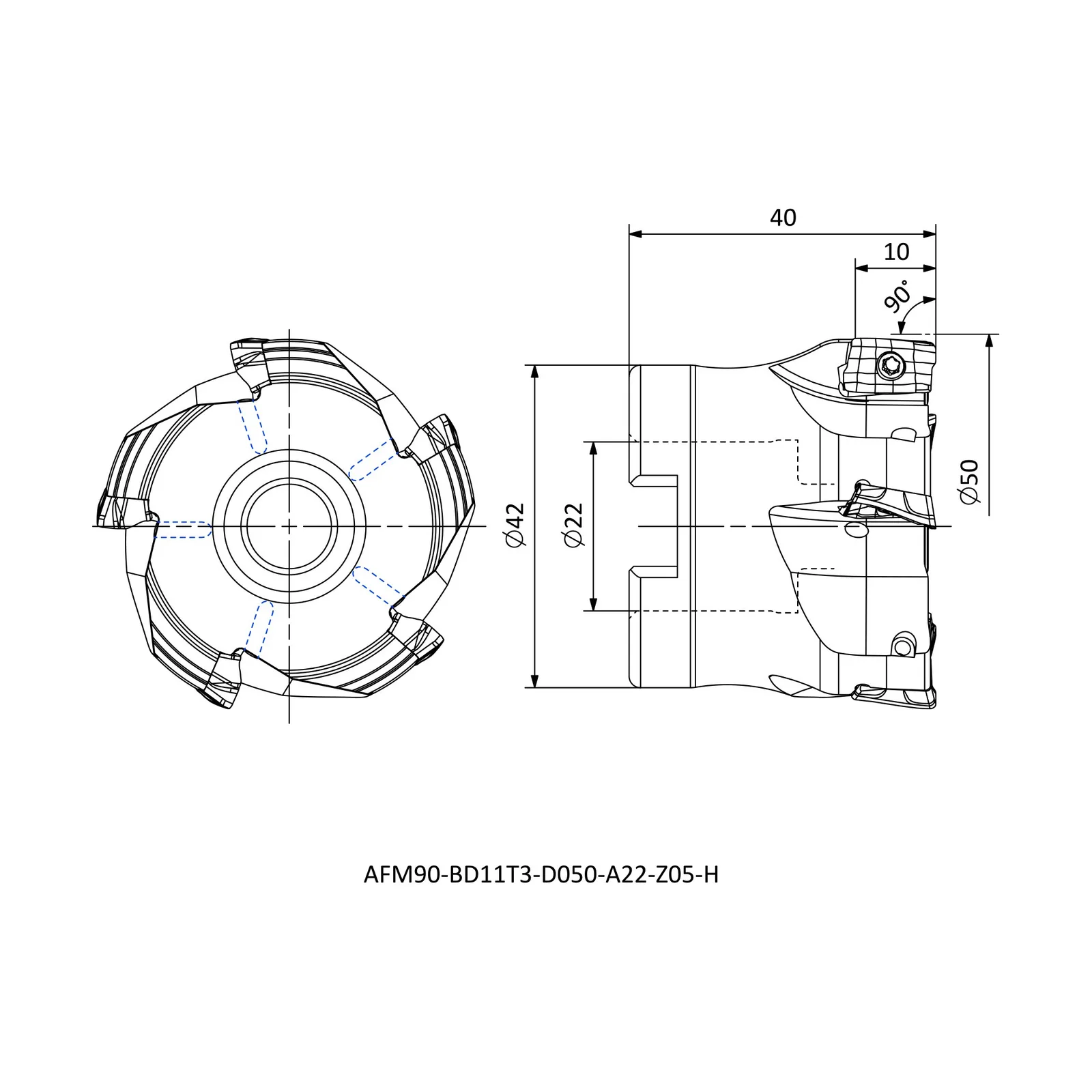 AFM90-BD11T3-D050-A22-Z05-H &mdash; dimensioned drawing
