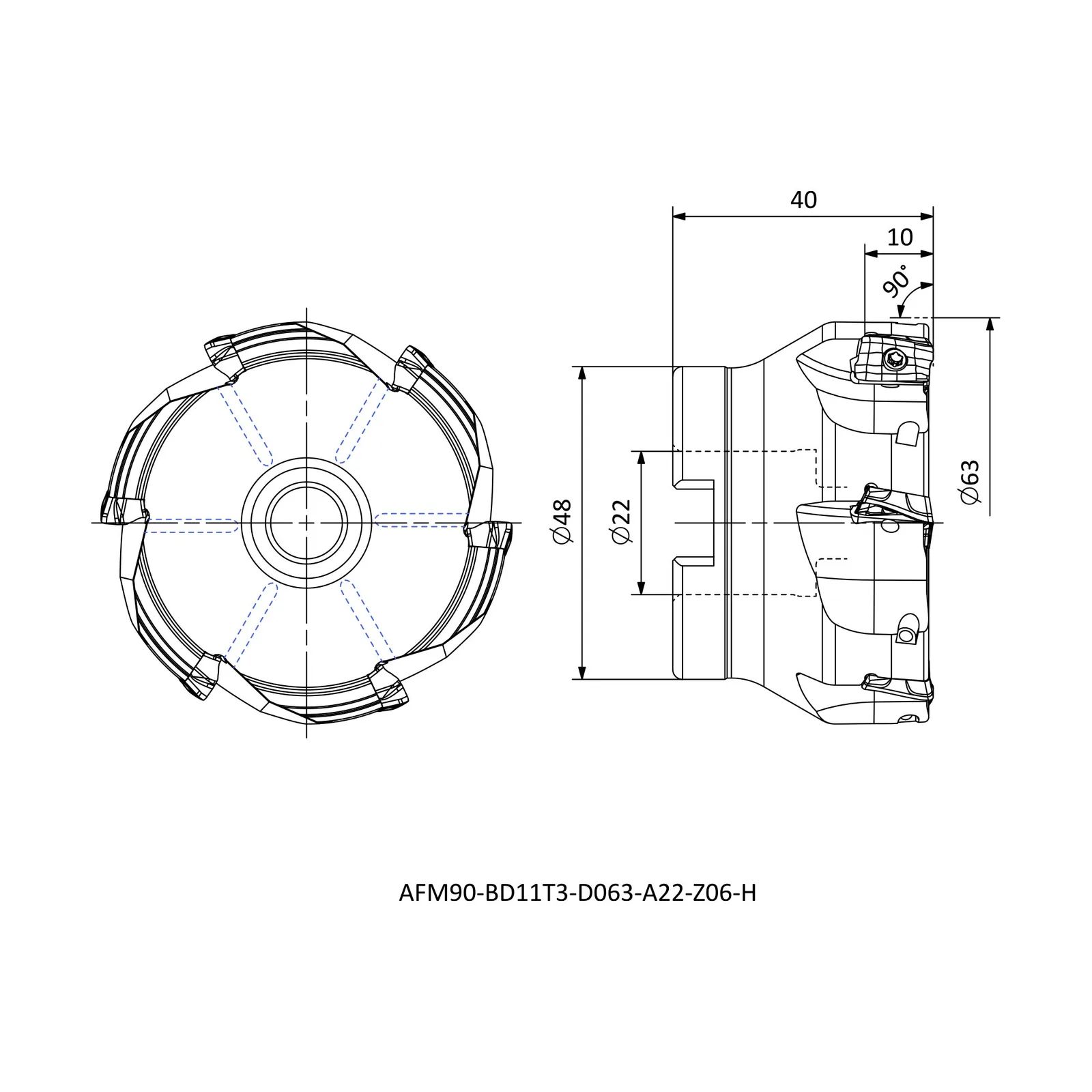 AFM90-BD11T3-D063-A22-Z06-H &mdash; dimensioned drawing