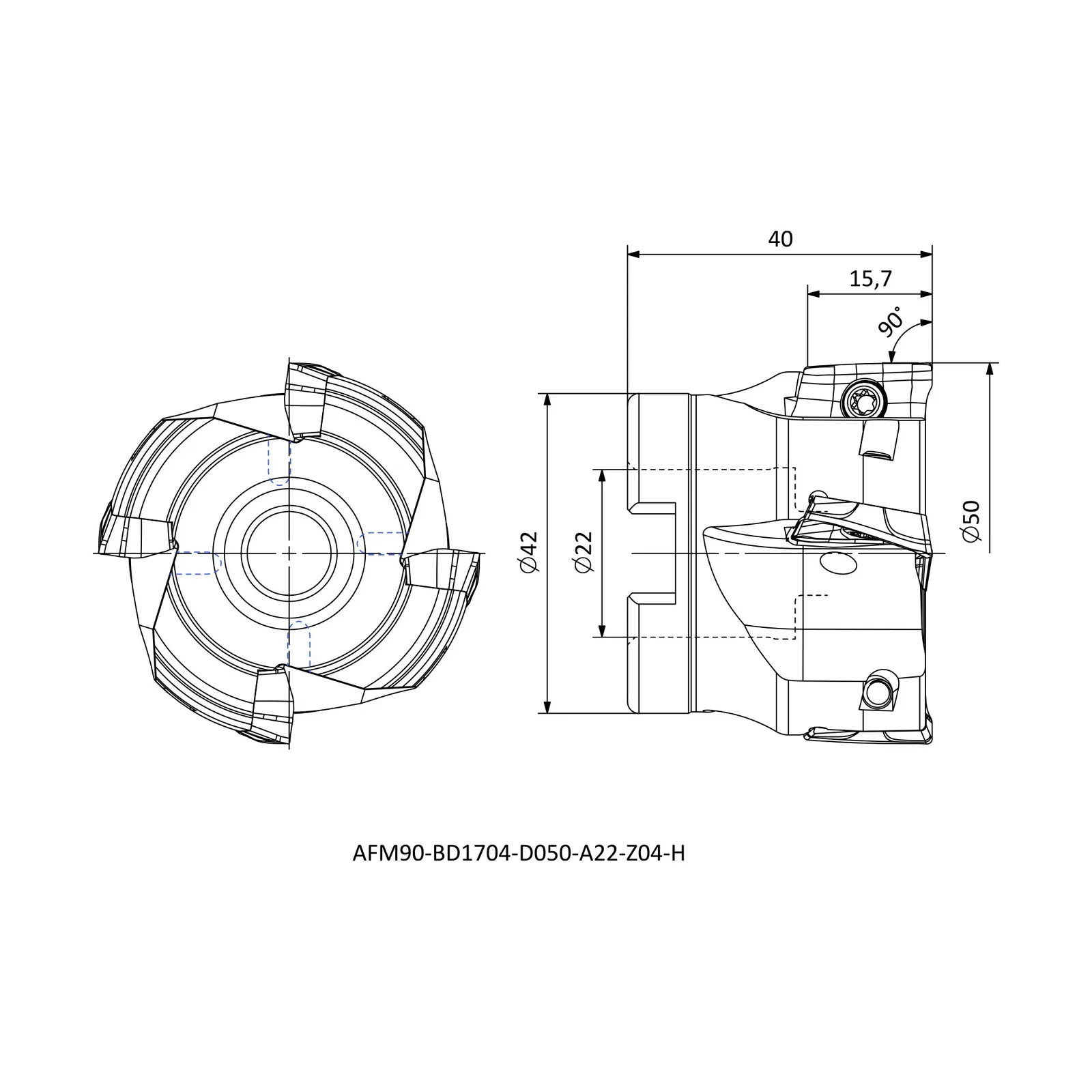 AFM90-BD1704-D050-A22-Z04-H &mdash; dimensioned drawing