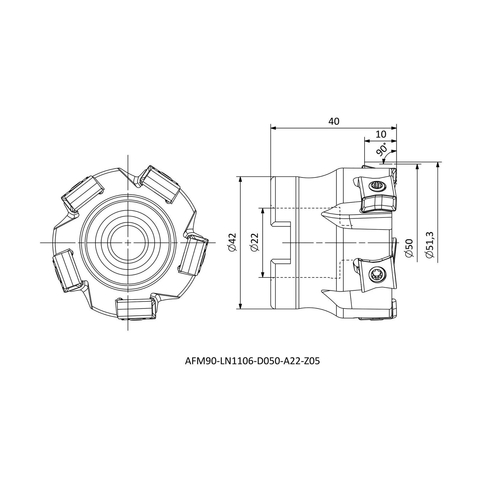 AFM90-LN1106-D050-A22-Z05 &mdash; dimensioned drawing