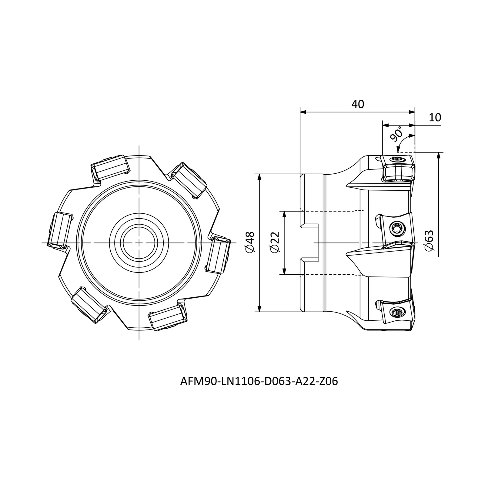 AFM90-LN1106-D063-A22-Z06 &mdash; dimensioned drawing