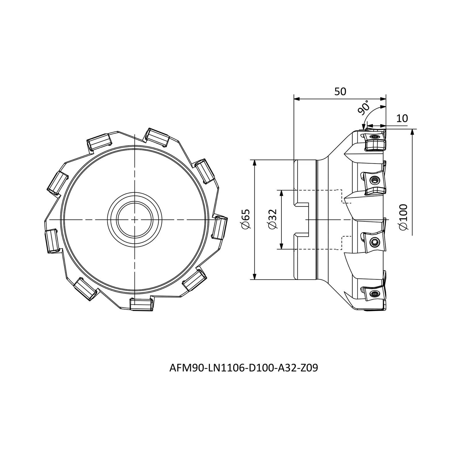 AFM90-LN1106-D100-A32-Z09 &mdash; dimensioned drawing