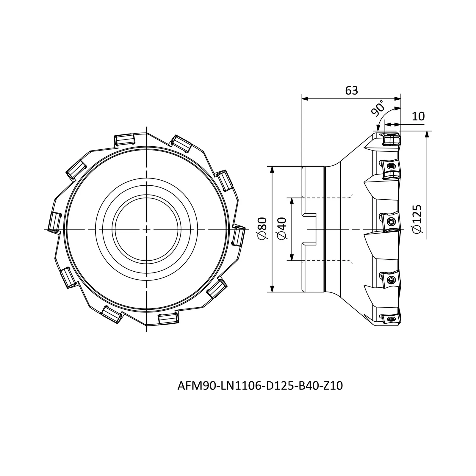 AFM90-LN1106-D125-B40-Z10 &mdash; dimensioned drawing