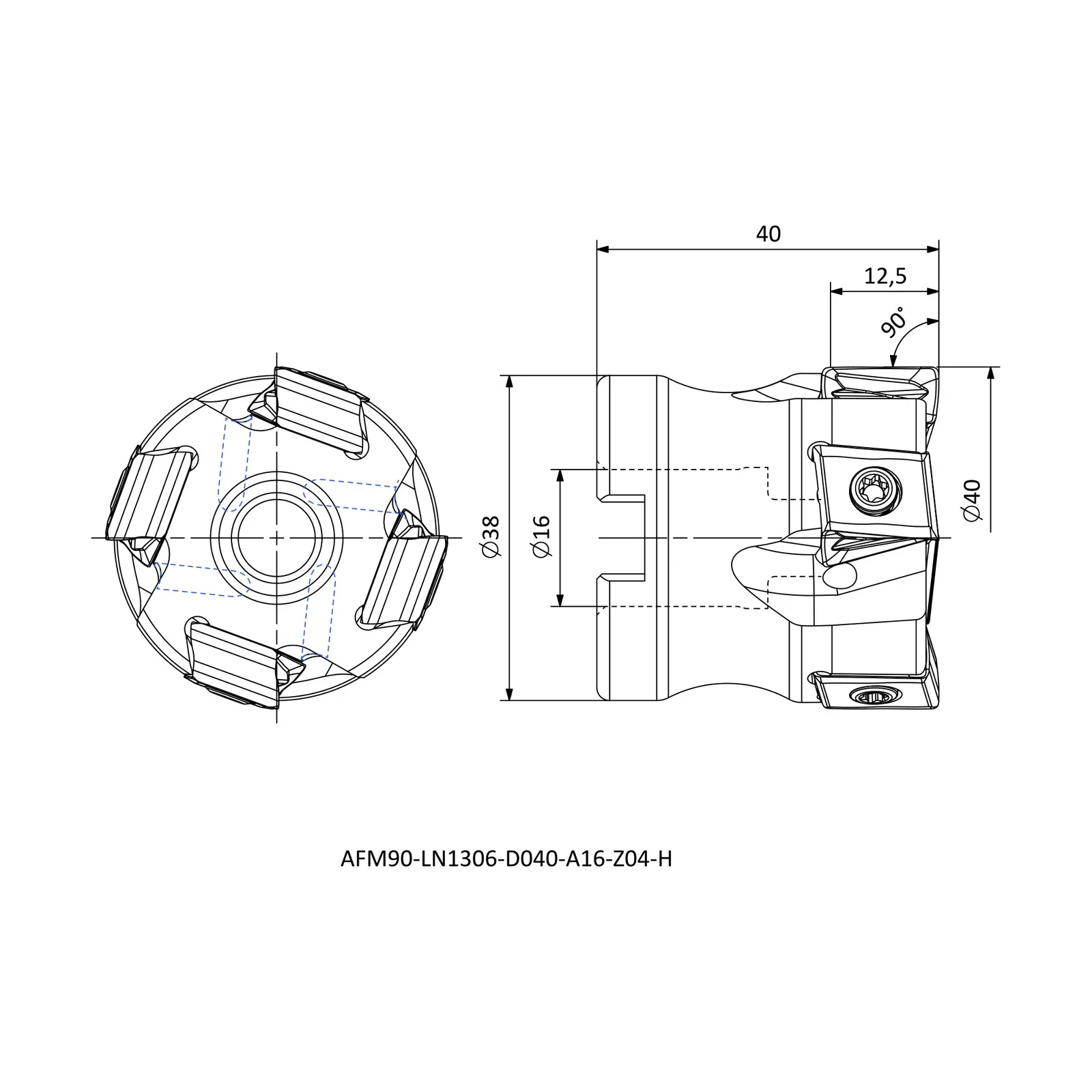 AFM90-LN1306-D040-A16-Z04-H &mdash; dimensioned drawing