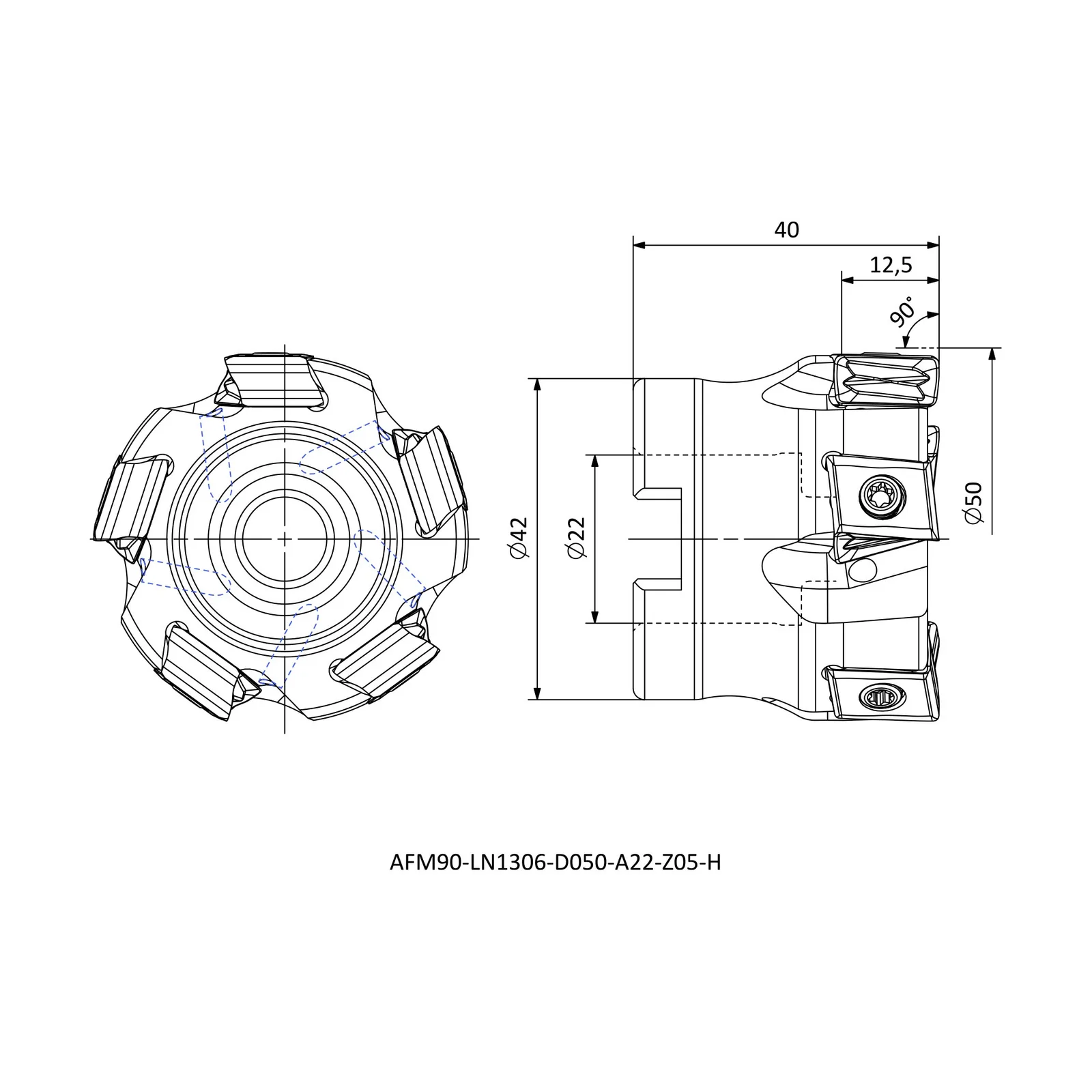 AFM90-LN1306-D050-A22-Z05-H &mdash; dimensioned drawing