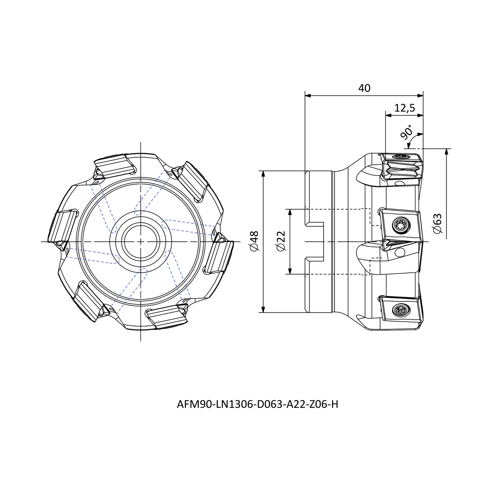 AFM90-LN1306-D063-A22-Z06-H &mdash; dimensioned drawing