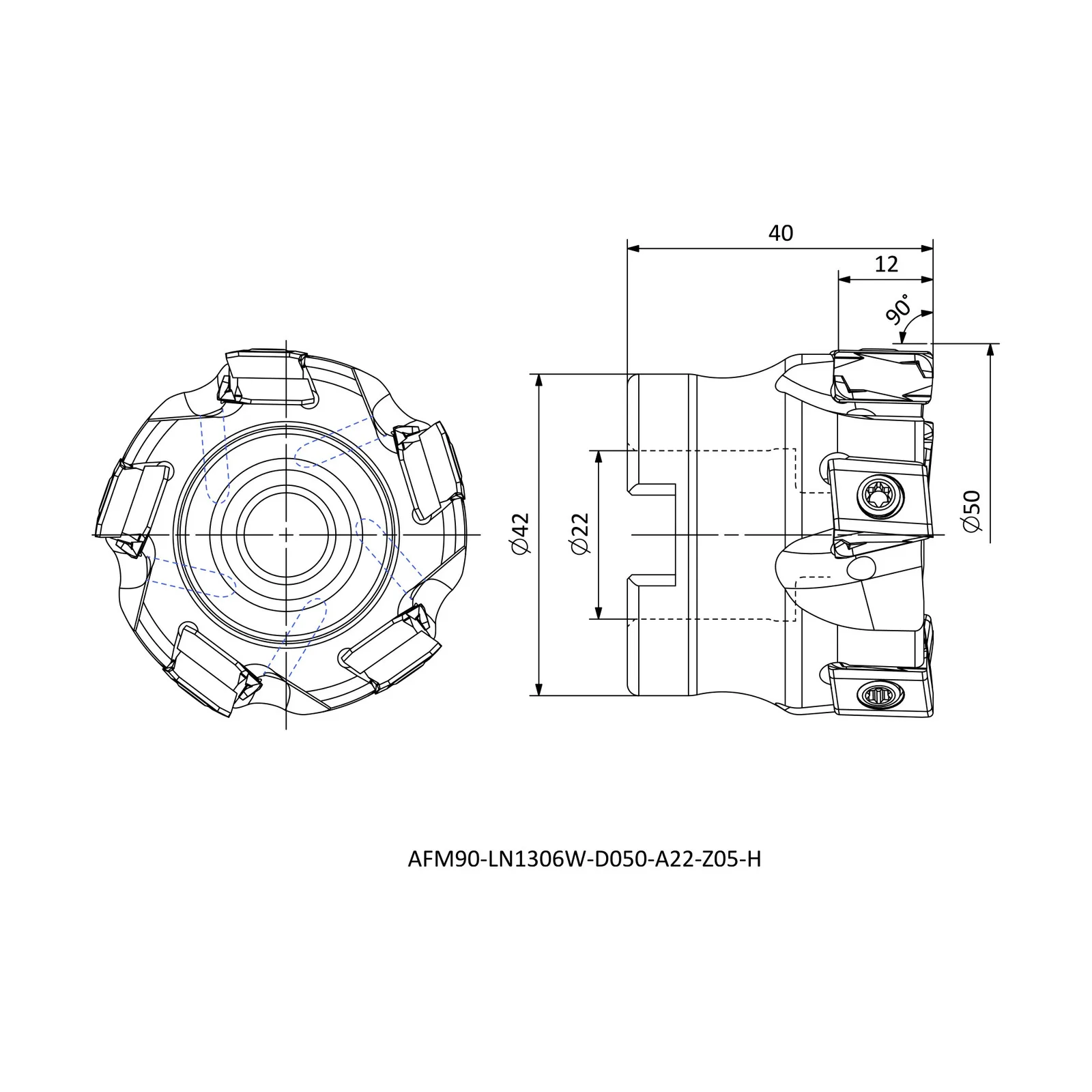 AFM90-LN1306W-D050-A22-Z05-H &mdash; dimensioned drawing