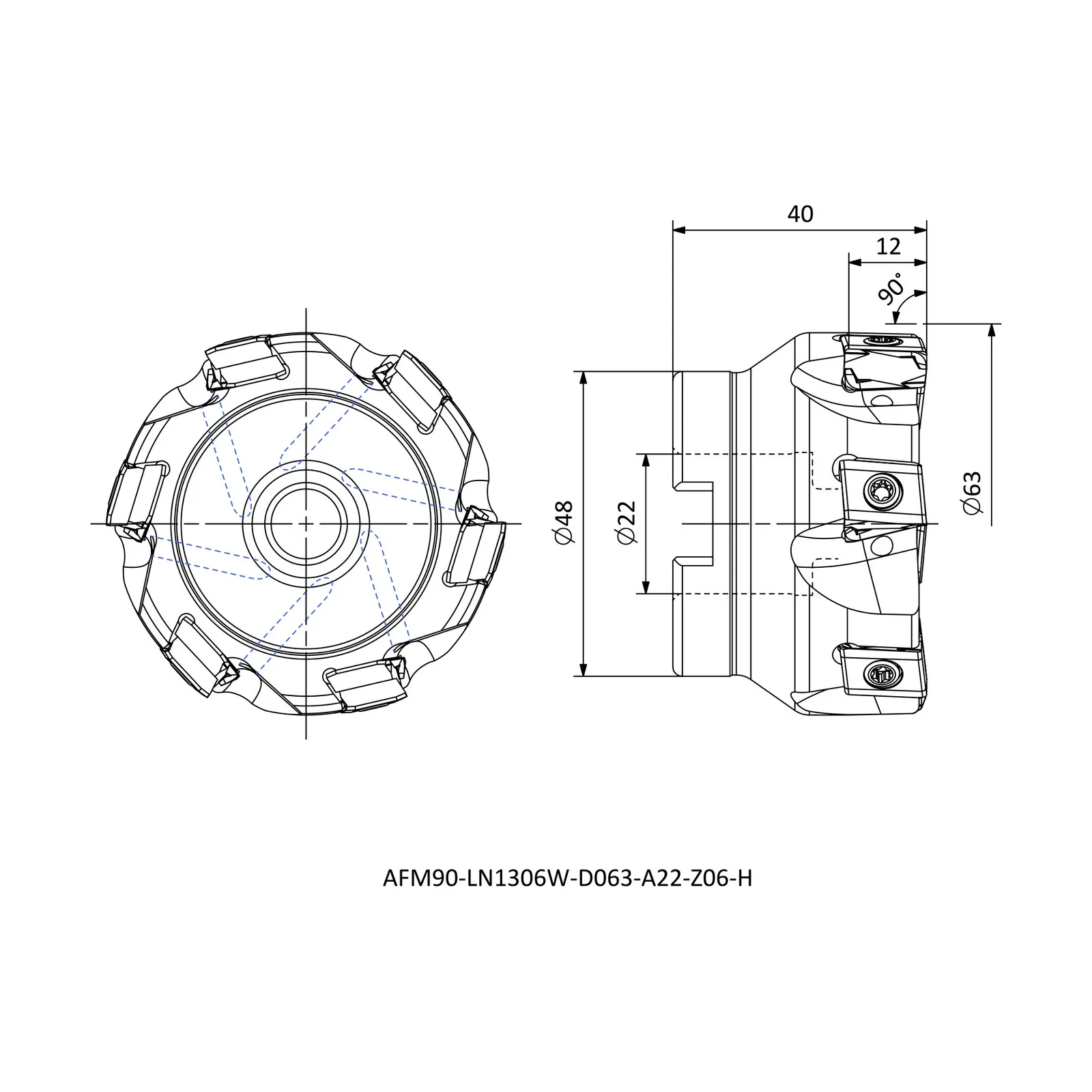 AFM90-LN1306W-D063-A22-Z06-H &mdash; dimensioned drawing