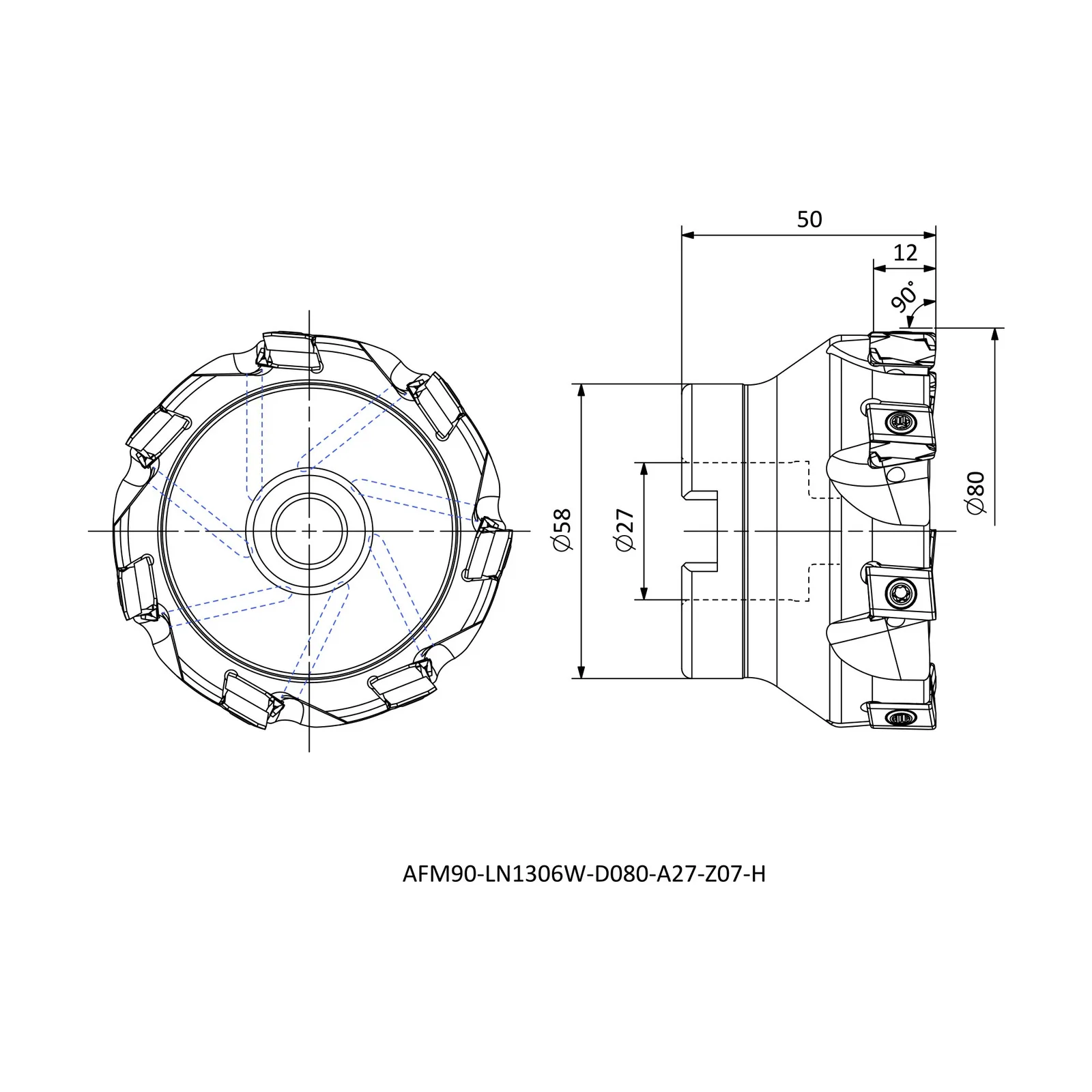 AFM90-LN1306W-D080-A27-Z07-H &mdash; dimensioned drawing