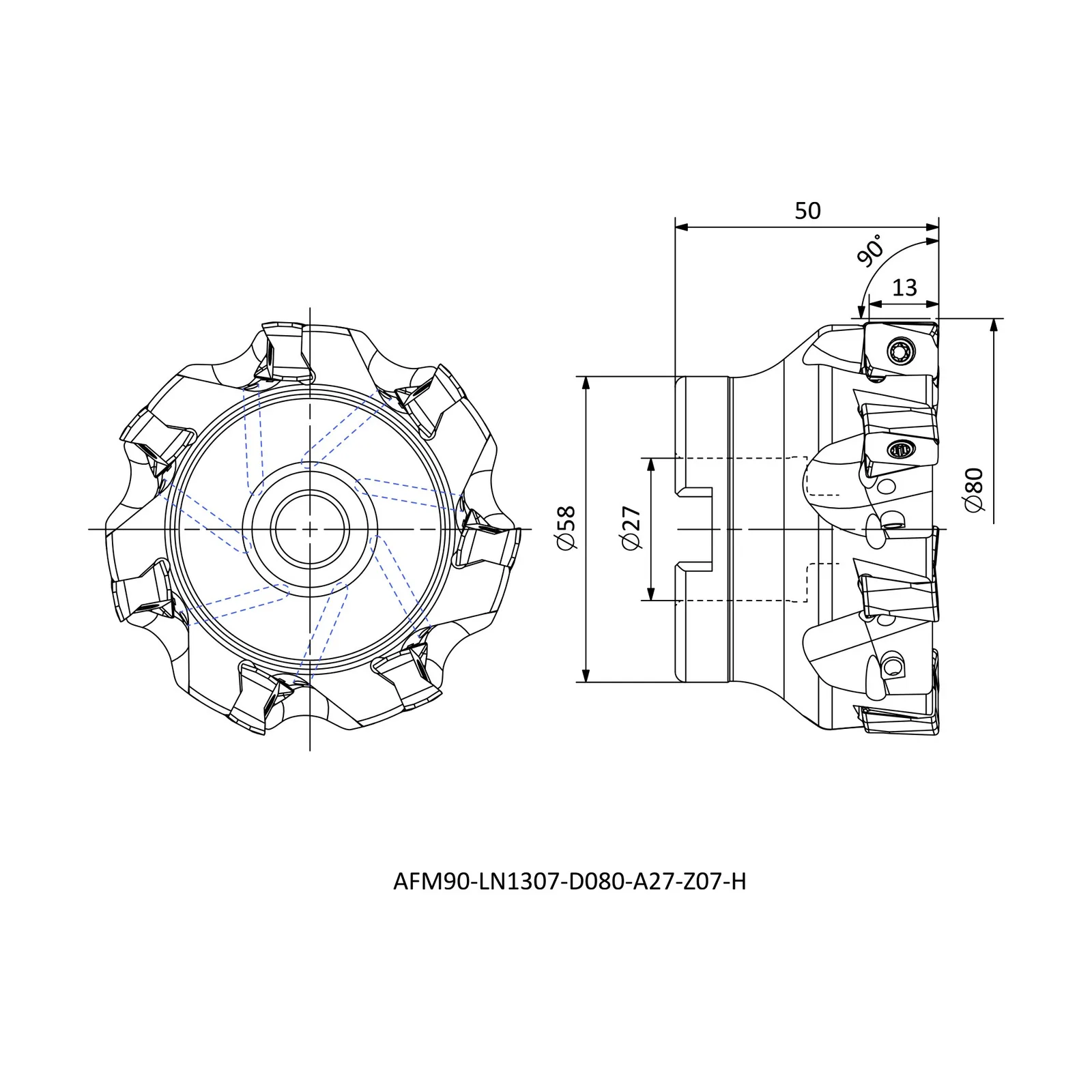 AFM90-LN1307-D080-A27-Z07-H &mdash; dimensioned drawing