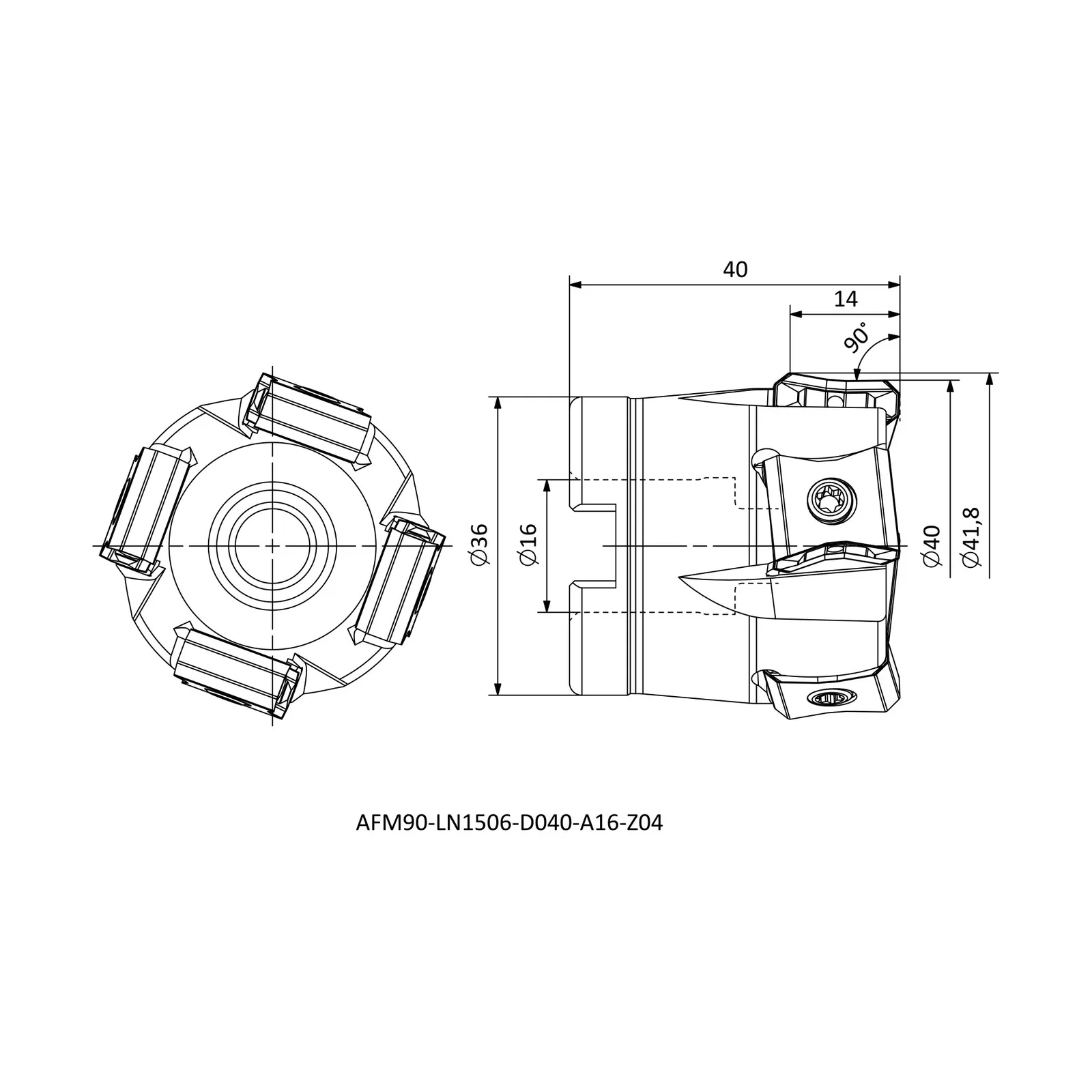AFM90-LN1506-D040-A16-Z04 &mdash; dimensioned drawing