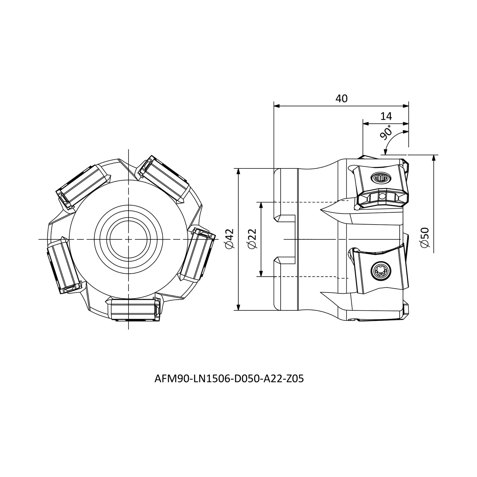 AFM90-LN1506-D050-A22-Z05 &mdash; dimensioned drawing