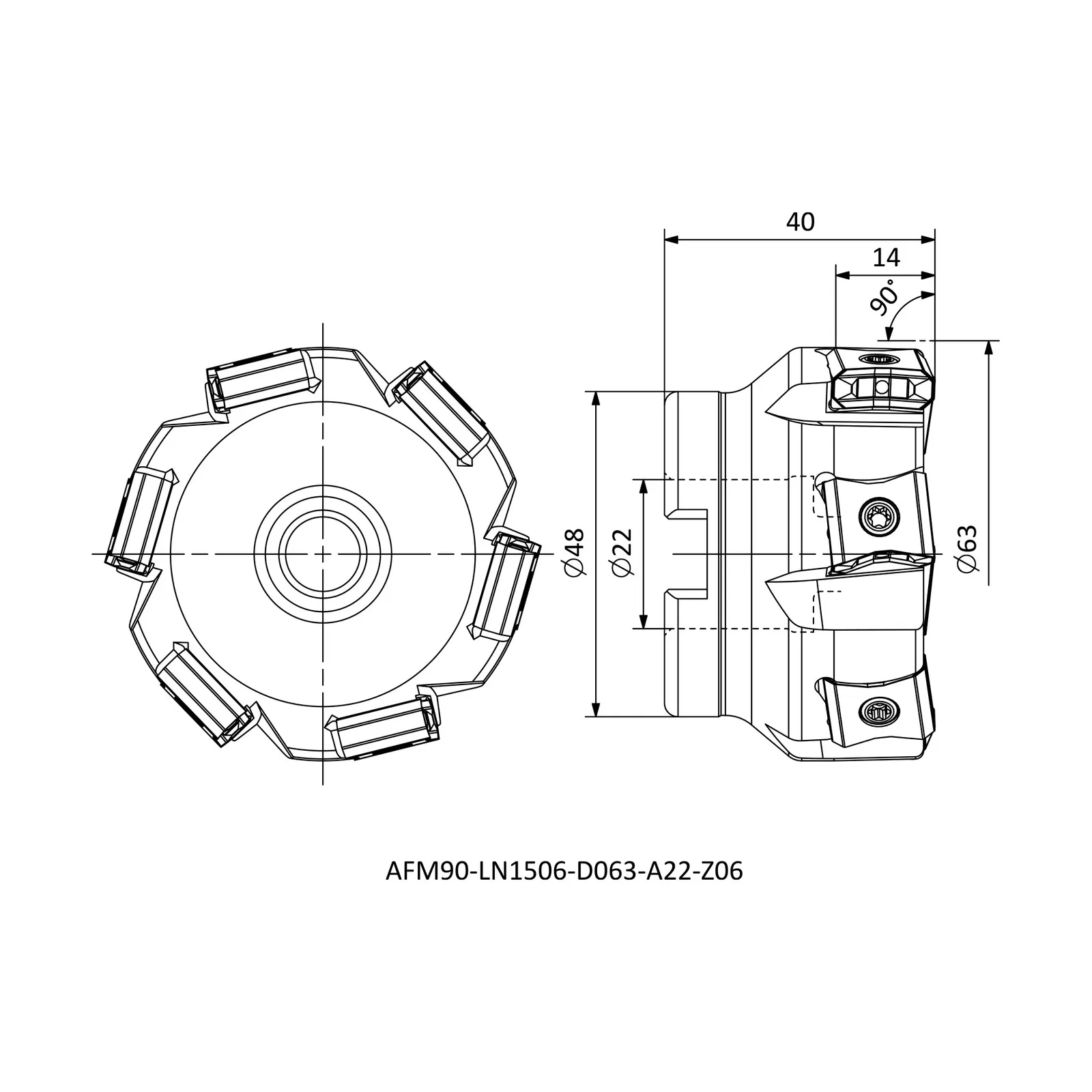 AFM90-LN1506-D063-A22-Z06 &mdash; dimensioned drawing