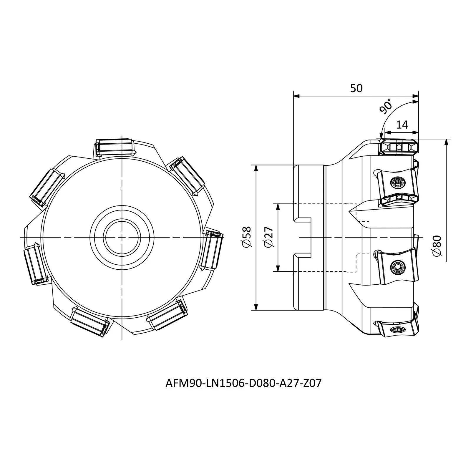 AFM90-LN1506-D080-A27-Z07 &mdash; dimensioned drawing